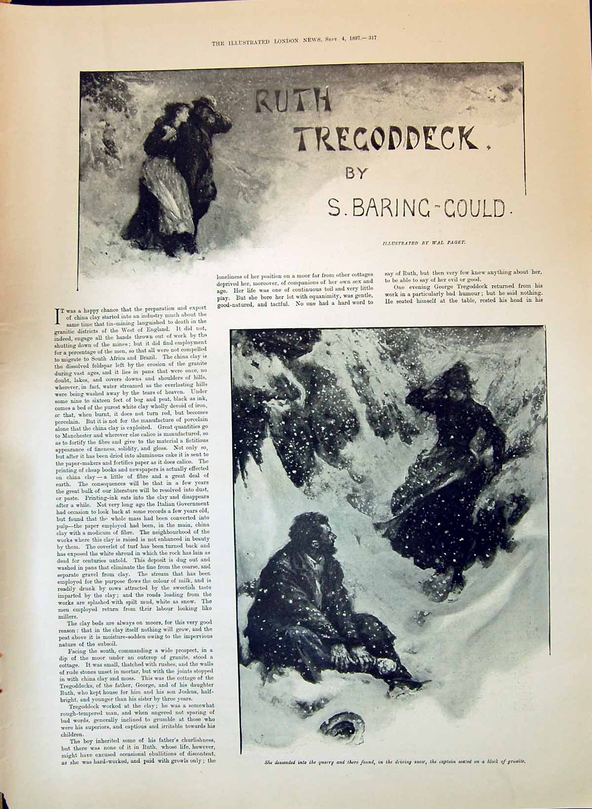 Antique Print 1897 Ruth Tregoddeck Baring Gould Story Snow Storm Wal Paget 19th
