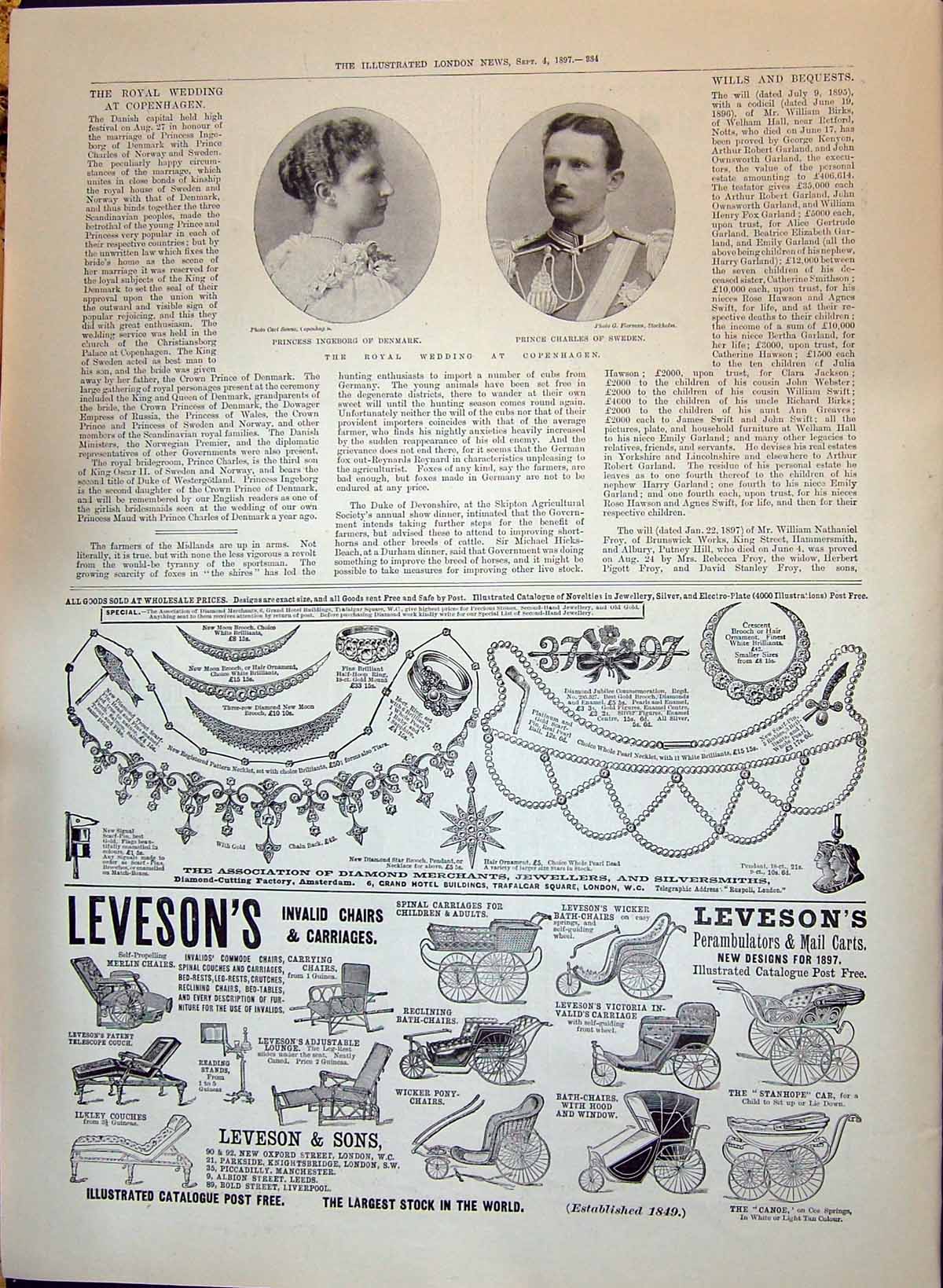 Old 1897 Princess Ingeborg Denmark Prince Charles Sweden Levesons Cha Victorian