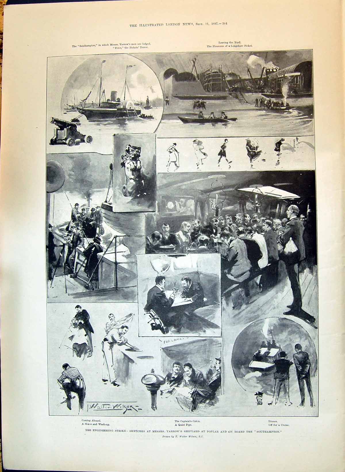 Old Print 1897 Strike Yarrow Shipyard Southampton Ship Duke York Muckross 19th