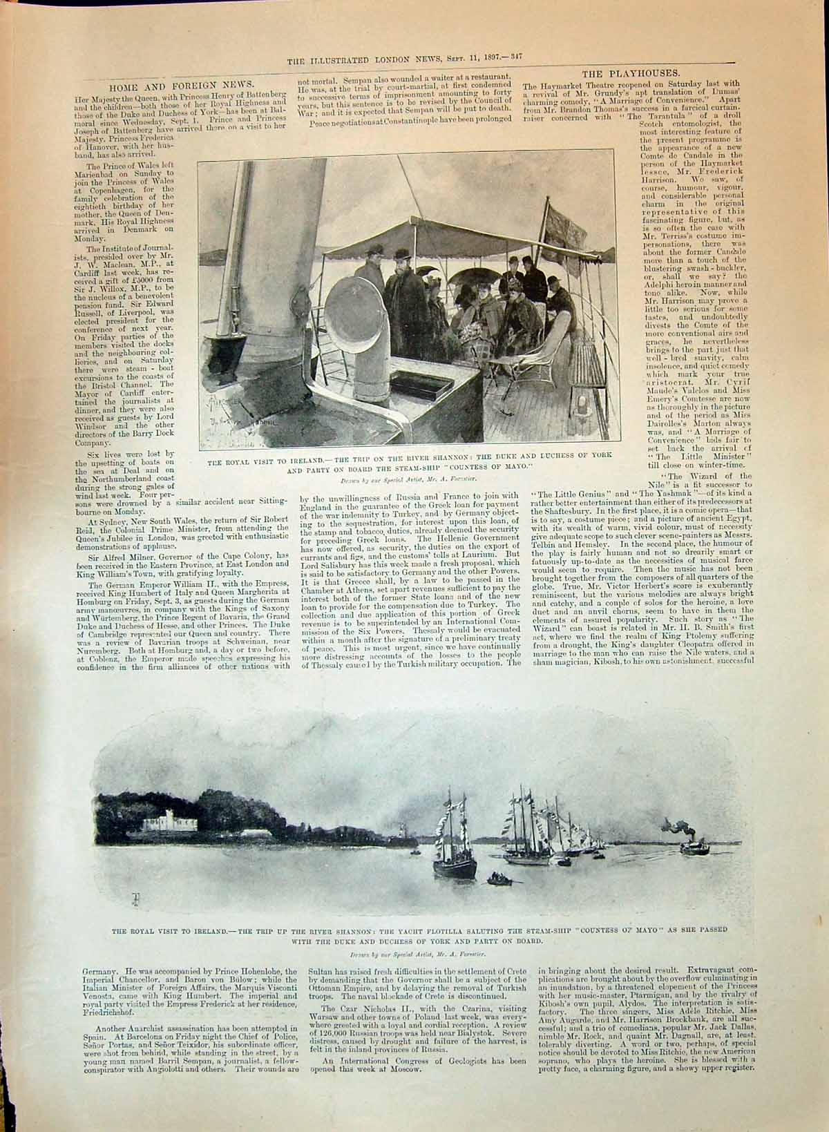 Old 1897 Royal Visit Ireland River Shannon Ship Countess Mayo Opera T Victorian