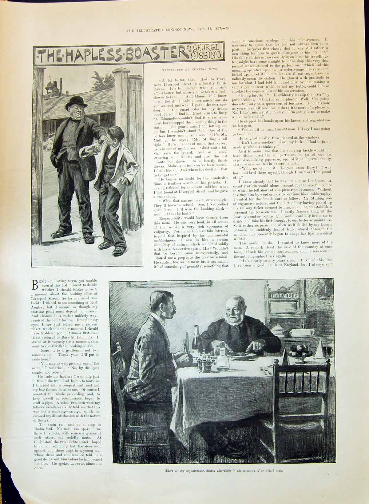 Old 1897 Hapless Boaster Men Dinner Table Family Children Church Scen Victorian