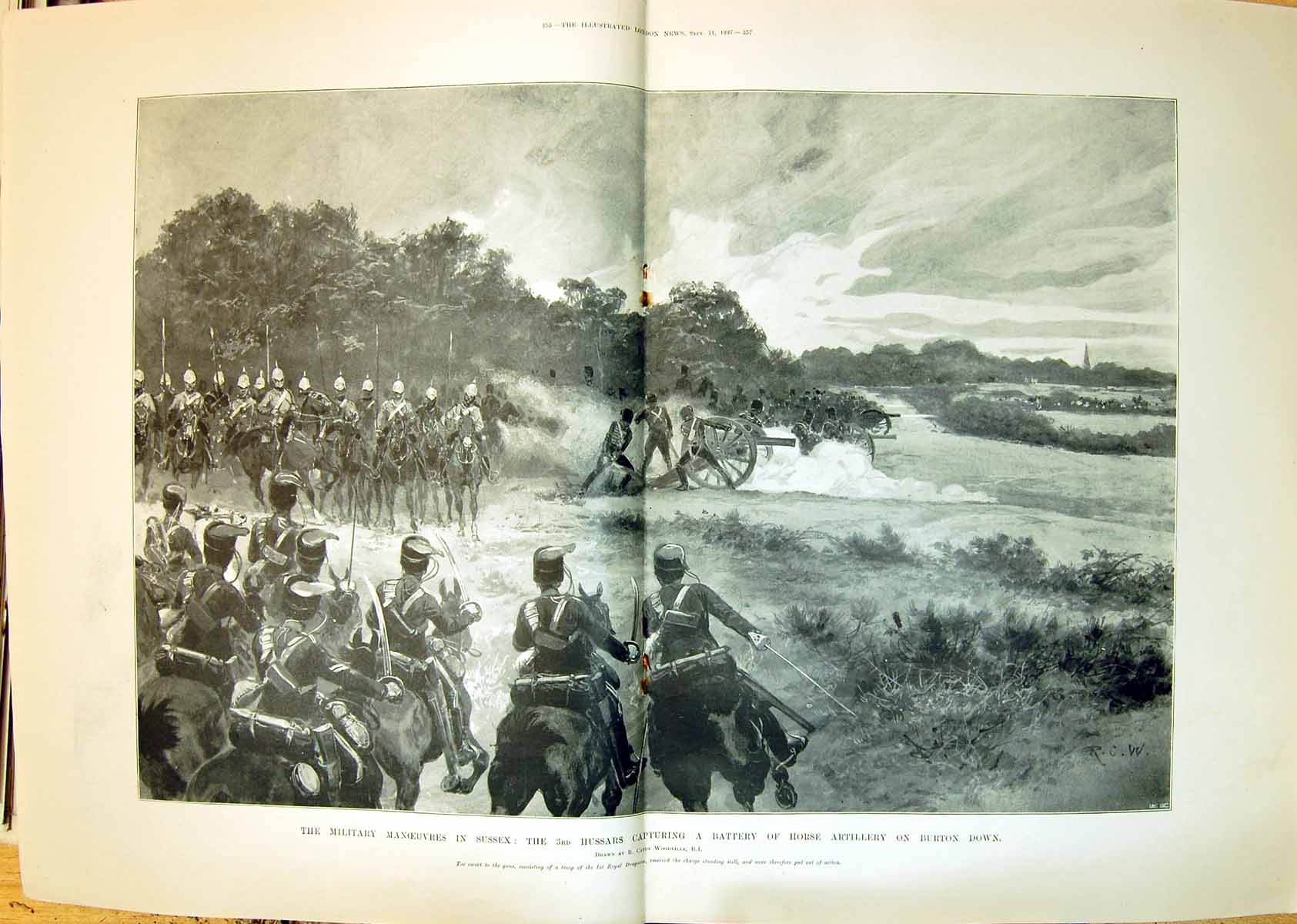 Old 1897 Military Manoeuvres Sussex Hussars Capturing Battery BurtonVictorian