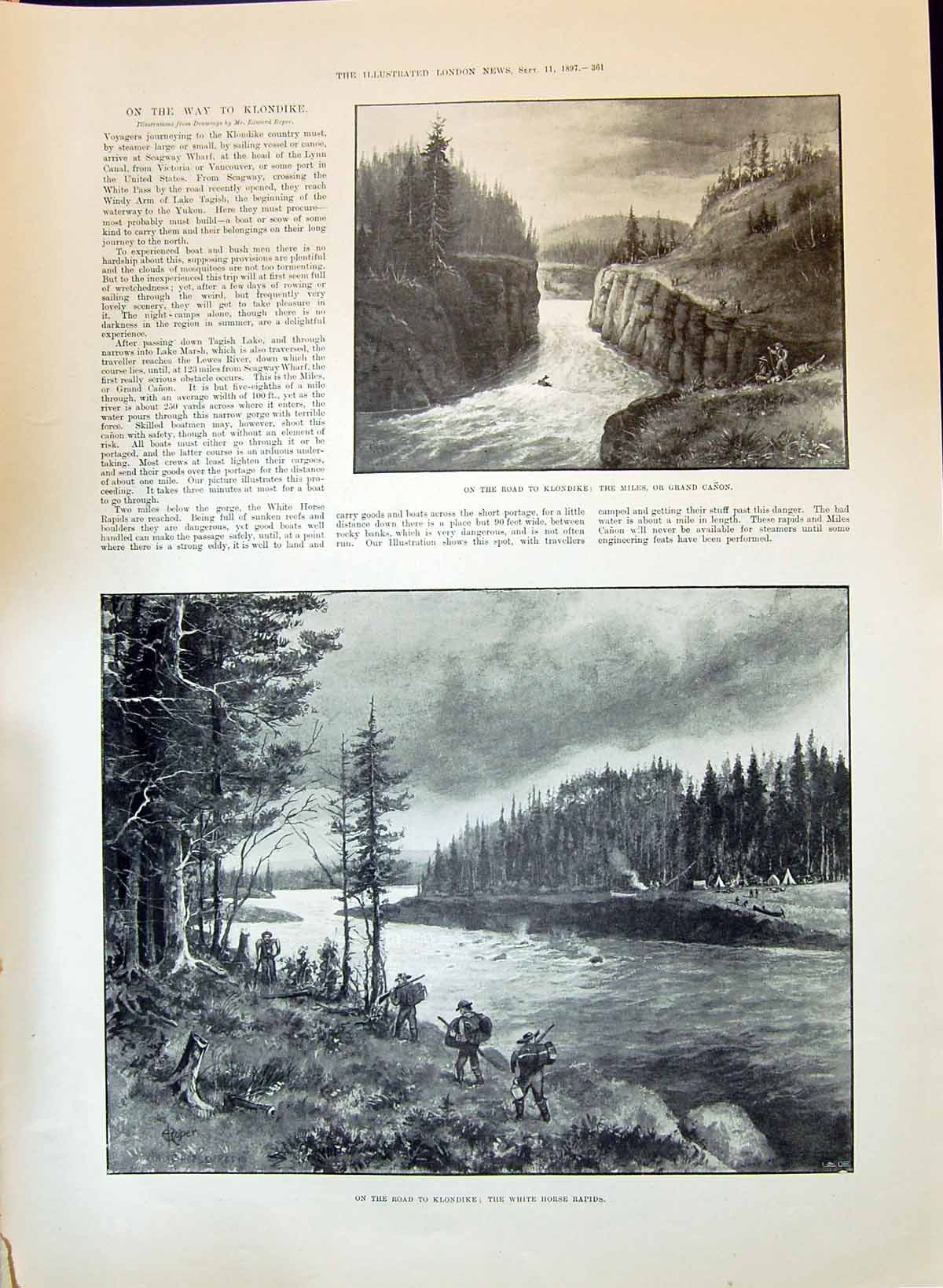 Antique Print 1897 Klondike Miles Grand Canon White Horse Rapids River GMin