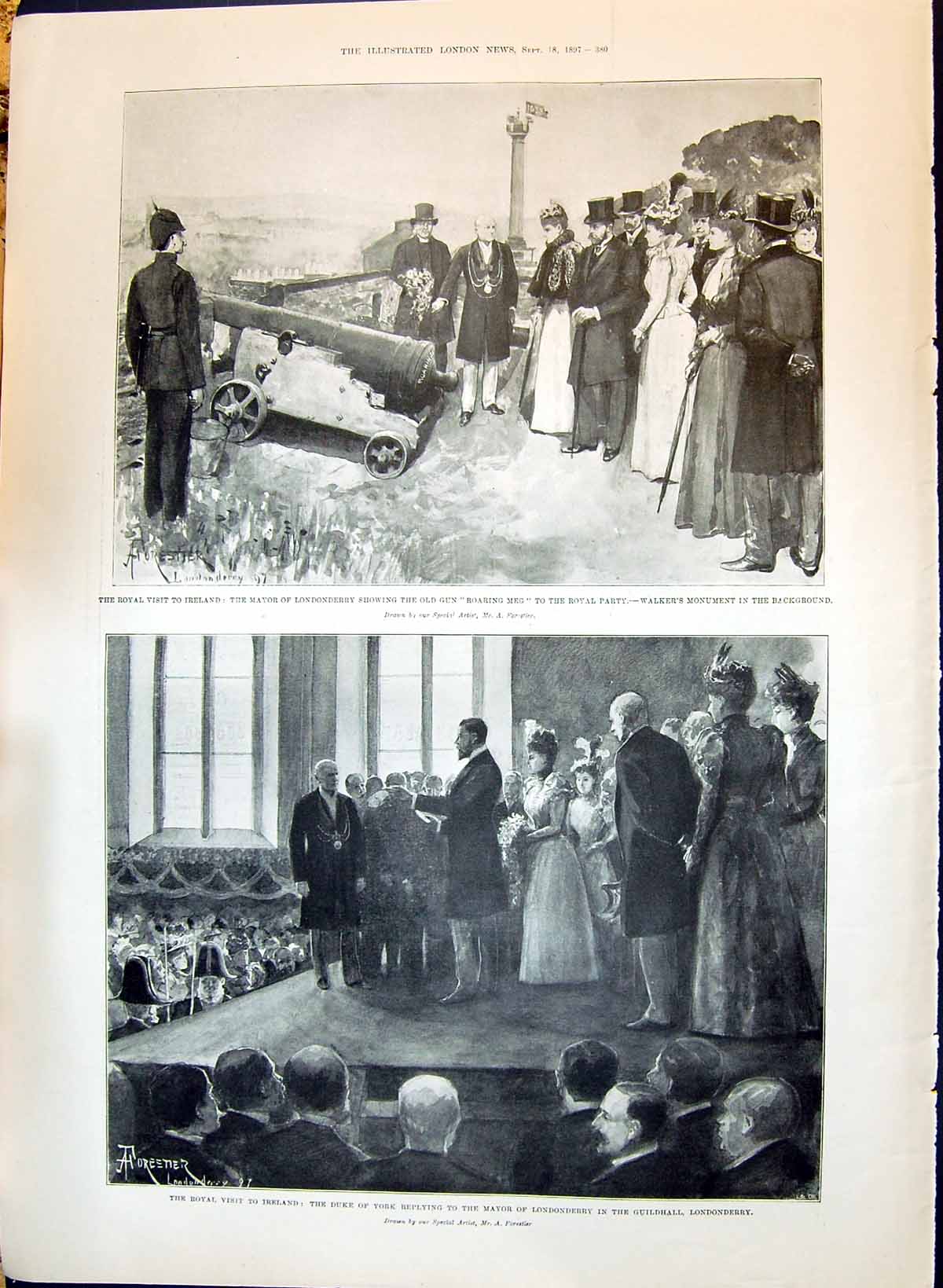 Old 1897 Ireland Mayor Londonderry Gun Boaring Meg Guildhall Fort Jam Victorian