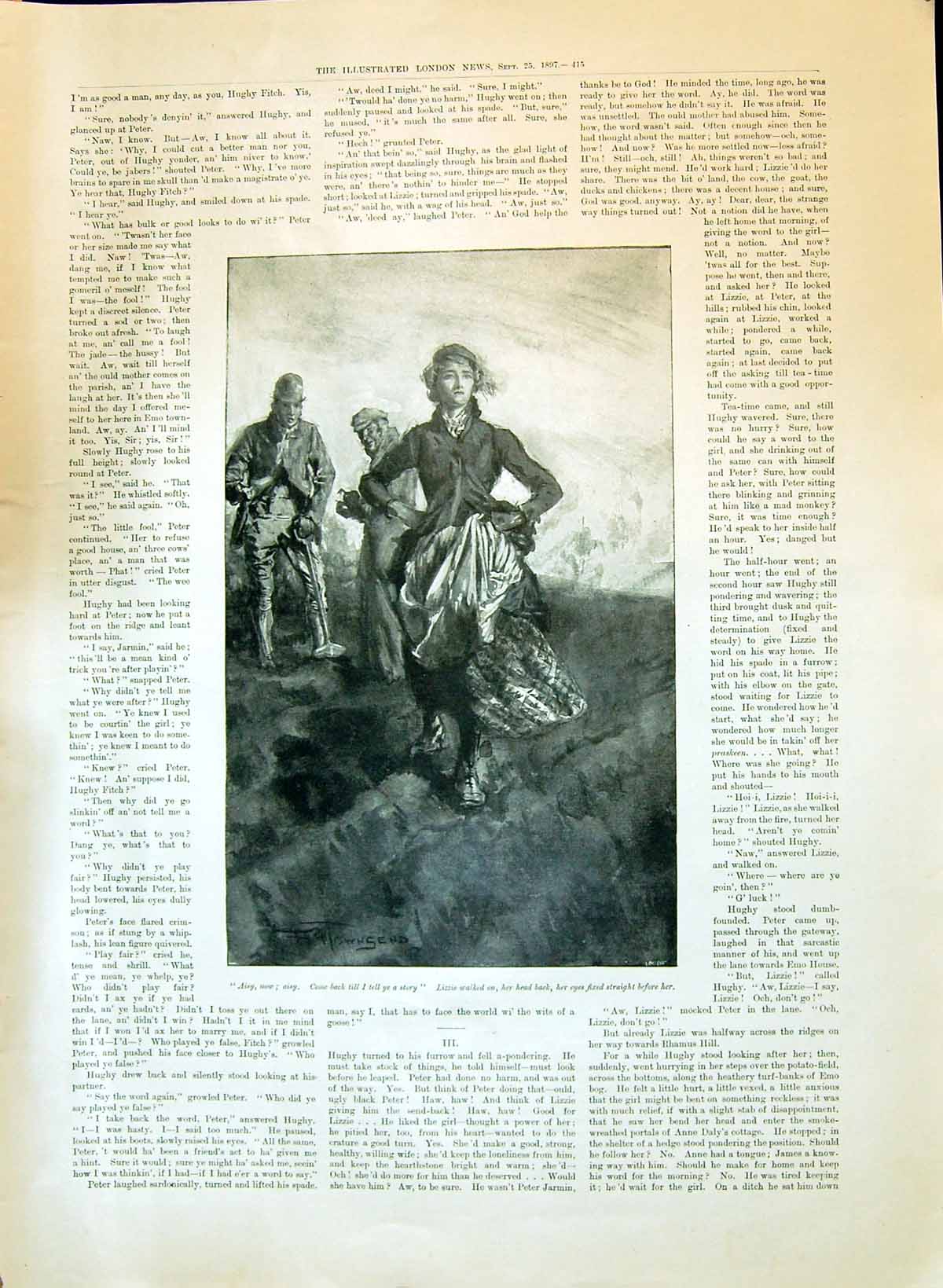 Old Antique Print 1897 Lizzie Aisy Mountain Romance Hedges Apples Trees 19th
