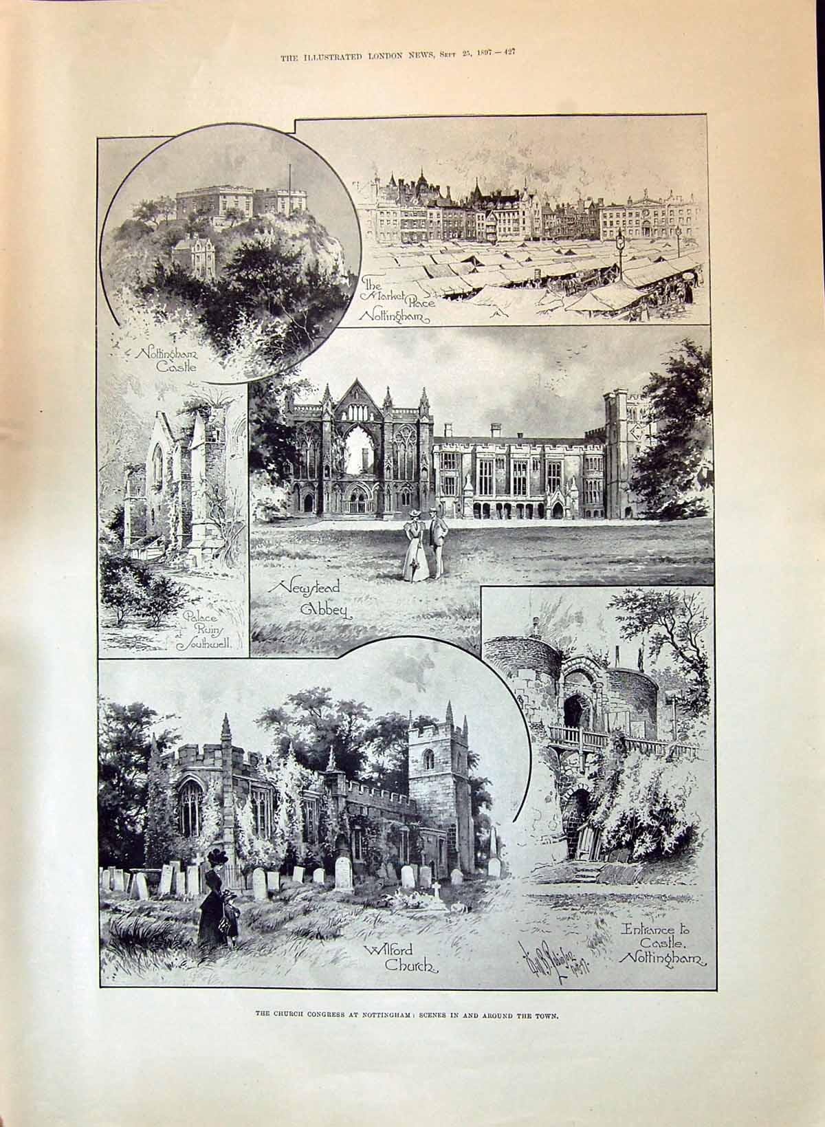 Old 1897 Church Congress Nottingham Wilford Church Newstead Abbey Cas Victorian
