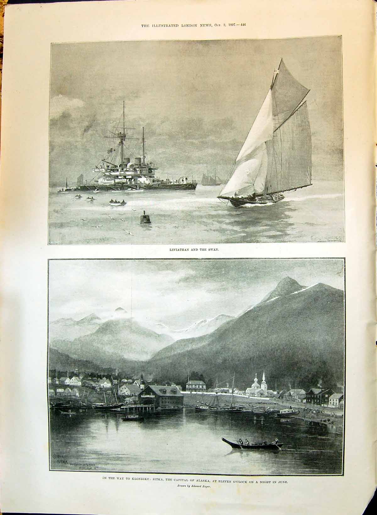 Old 1897 Leviathan Ship Swan Yacht Sitka Alaska Rev. Elwyn Dean Mary' Victorian
