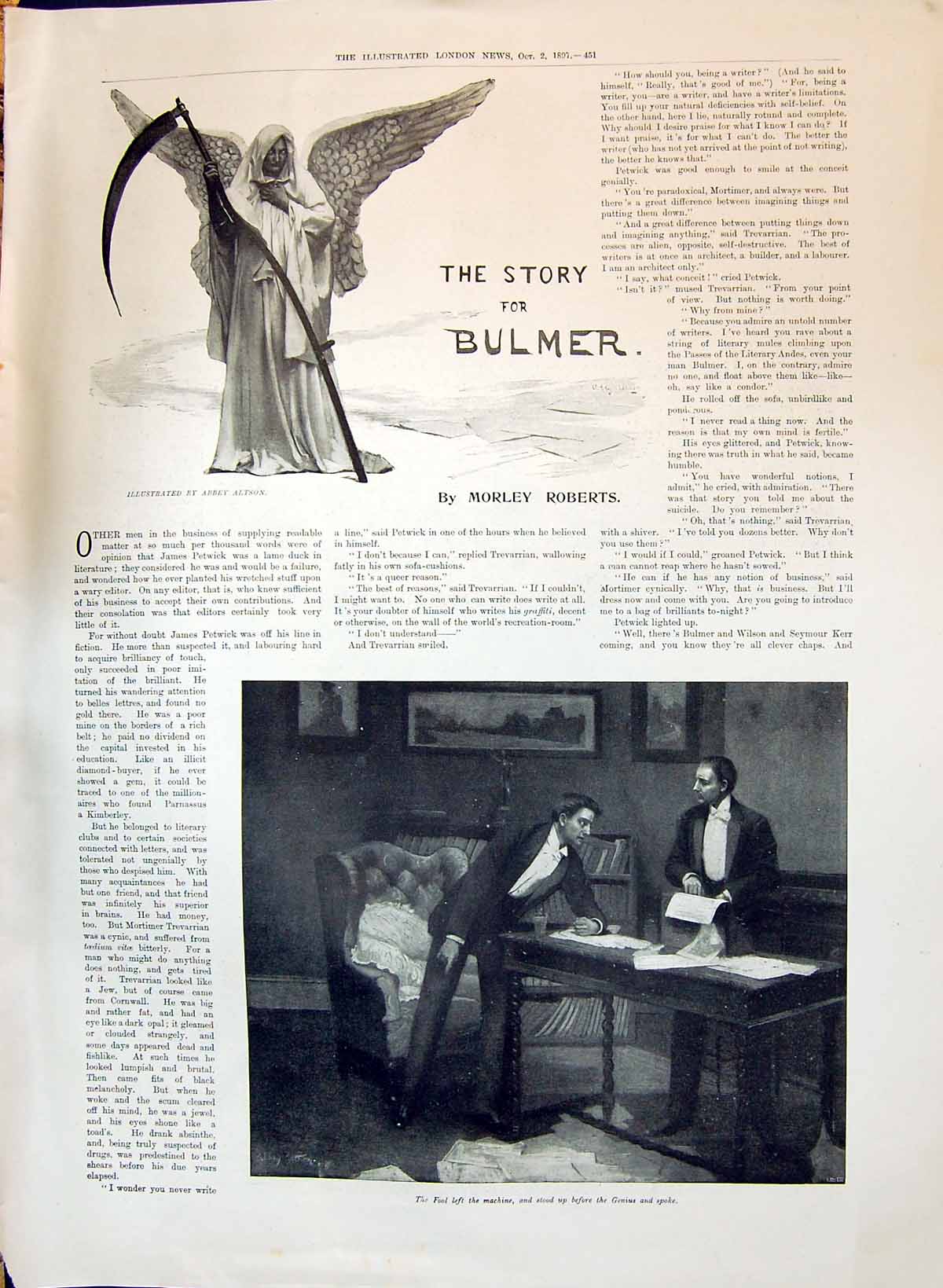 Old 1897 Bulmer Illustration Roberts Angel Death Men Letters Indian W Victorian