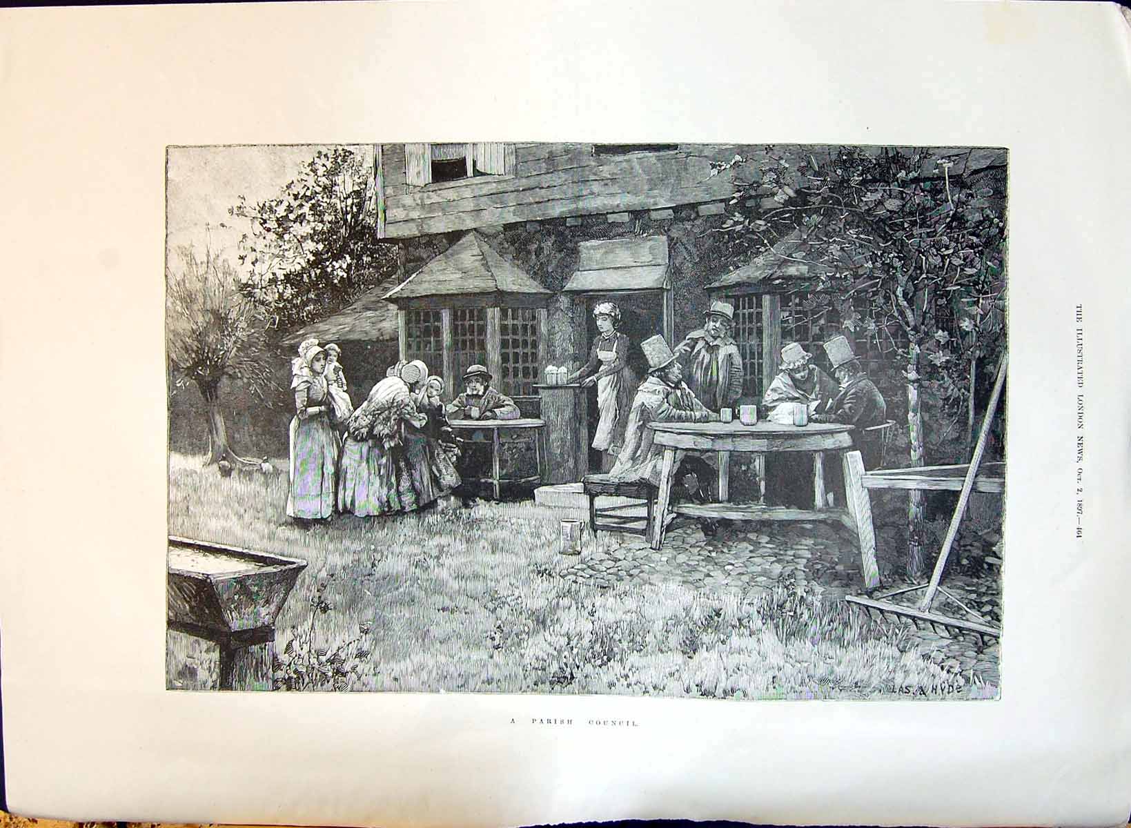 Old 1897 Parish Council Meeting Descent Mountain Chilkoot Pass Klondi Victorian