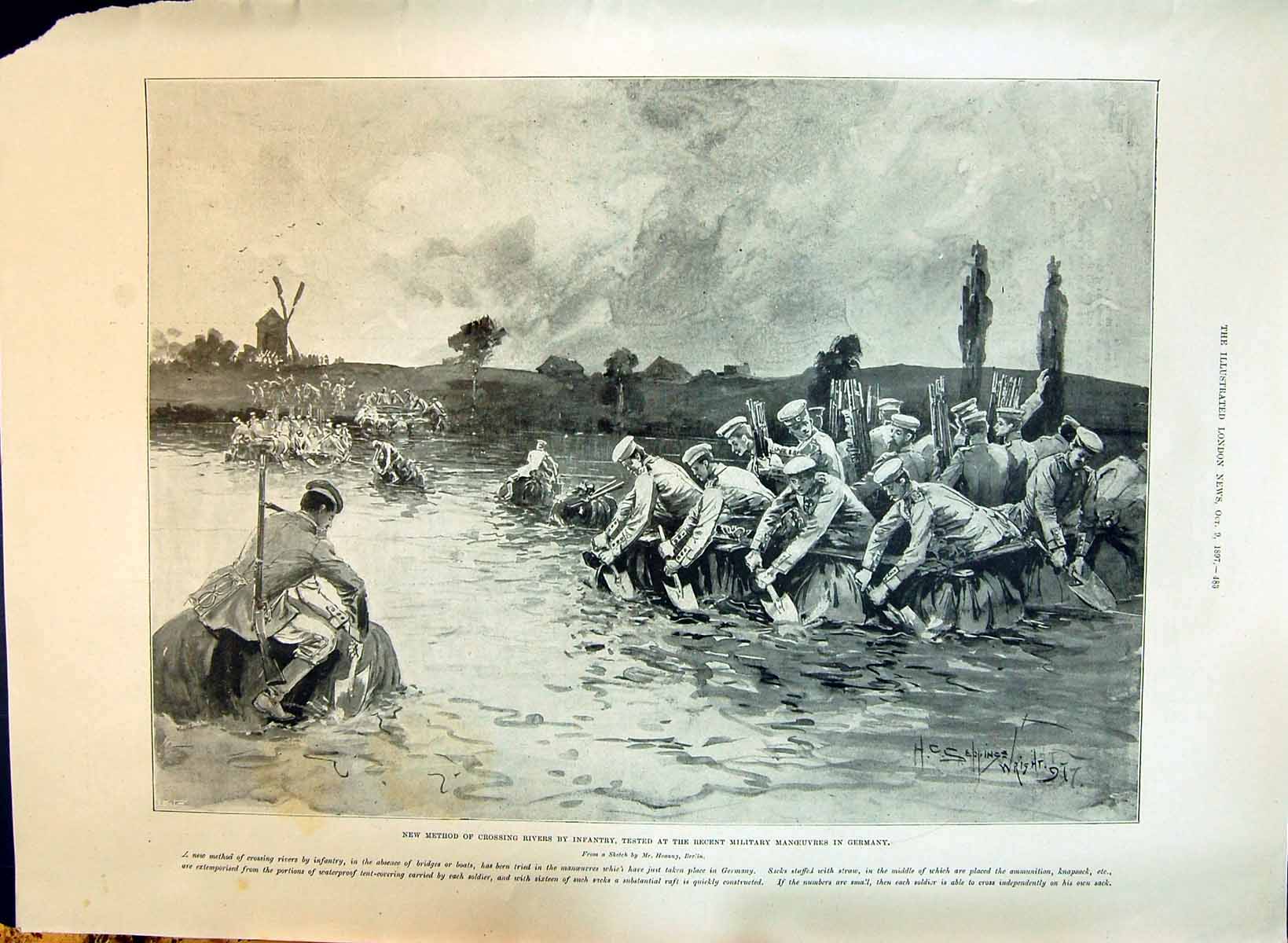 Old 1897 Military Manoeuvres Germany Crossing River Landor Dow Moss S Victorian