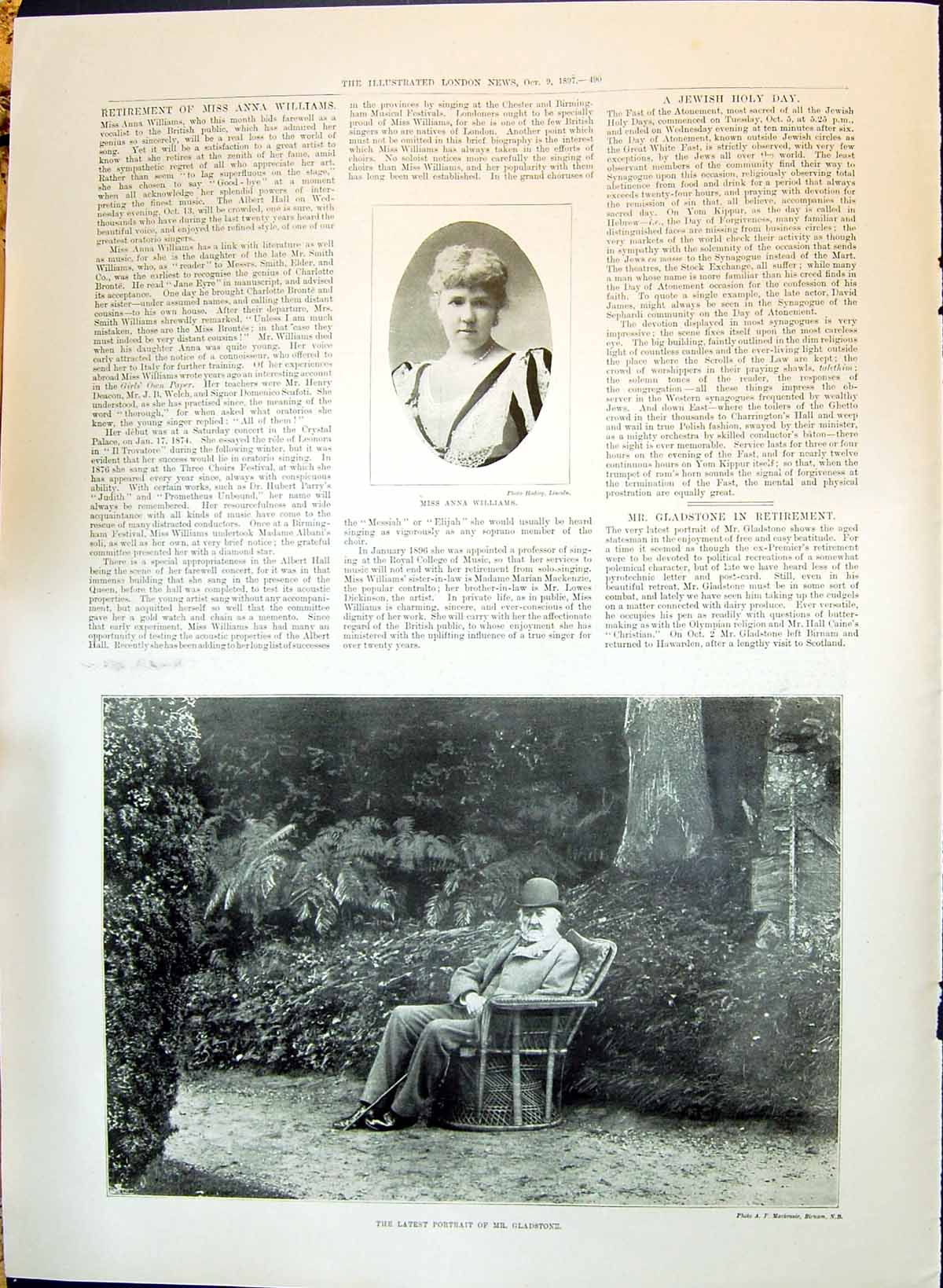 Antique Old Print 1897 Portrait Anna Williams Gladstone Dagger Egyptian Fight