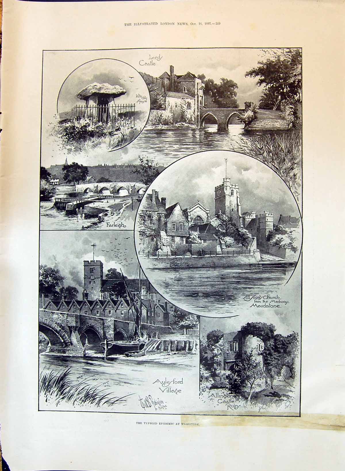 Old 1897 Typhoid Epidemic Maidstone Leeds Castle Church Farleigh Ayle Victorian