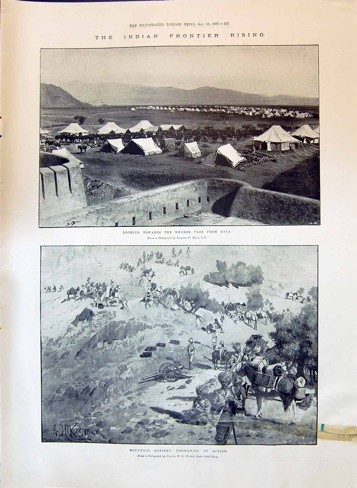 Old 1897 Indian Frontier Khyber Pass Bara Mountain Battery Peshawar Q Victorian