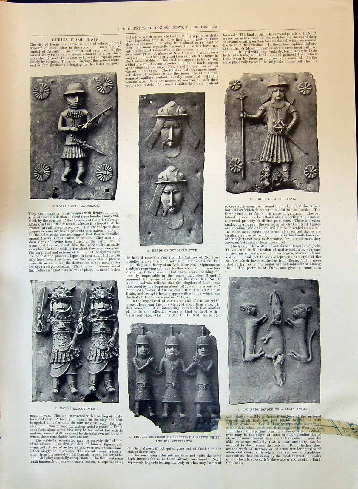 Old 1897 Curios Benin European Matchlock Native Executioners Leopards Victorian