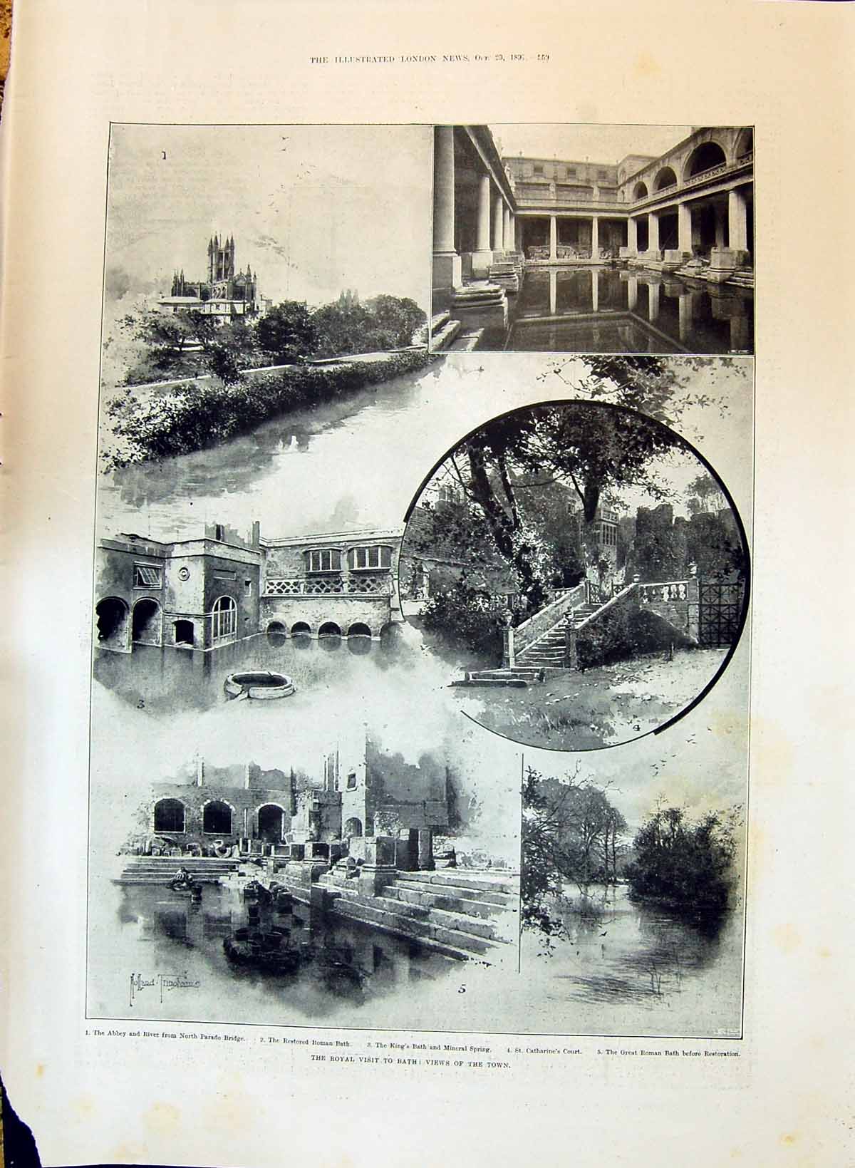 Old 1897 Bath Abbey Roman Bath Catherine'S Court Mineral Spring Lindl Victorian