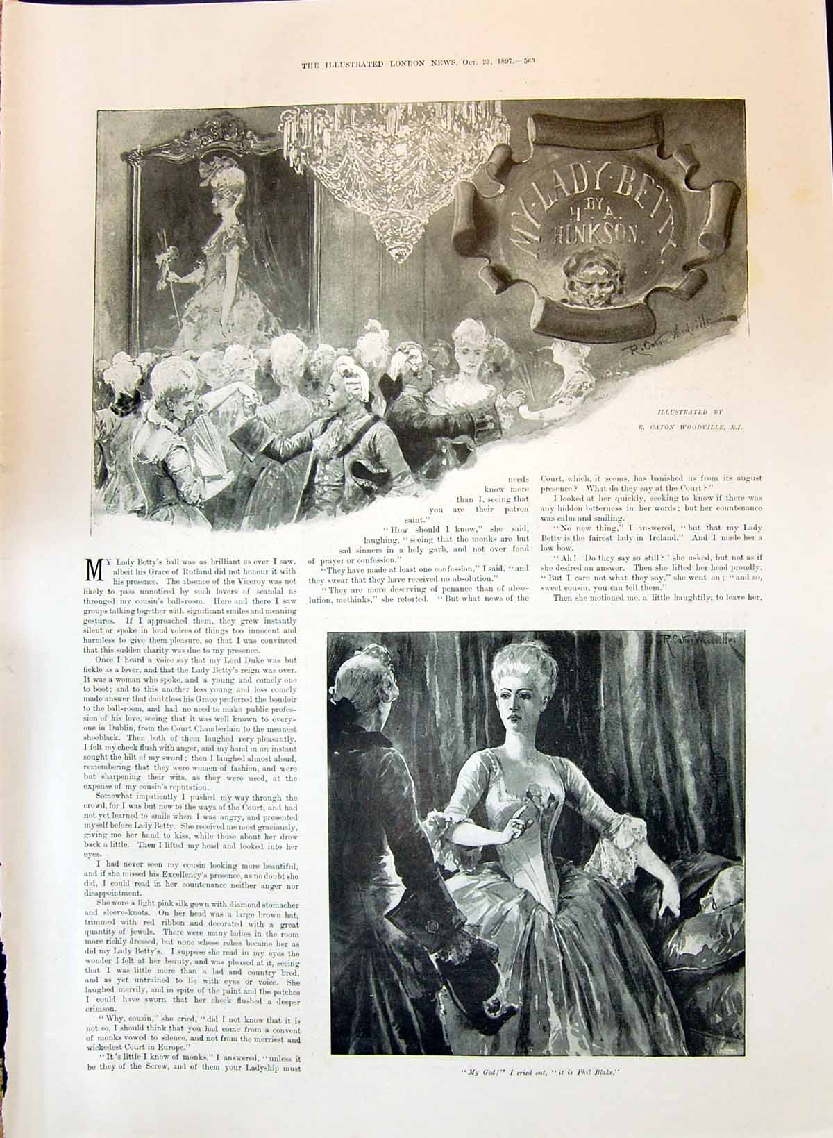 Old 1897 Lady Betty Ladies Men Dancing Romance Story Illustration Woo Victorian