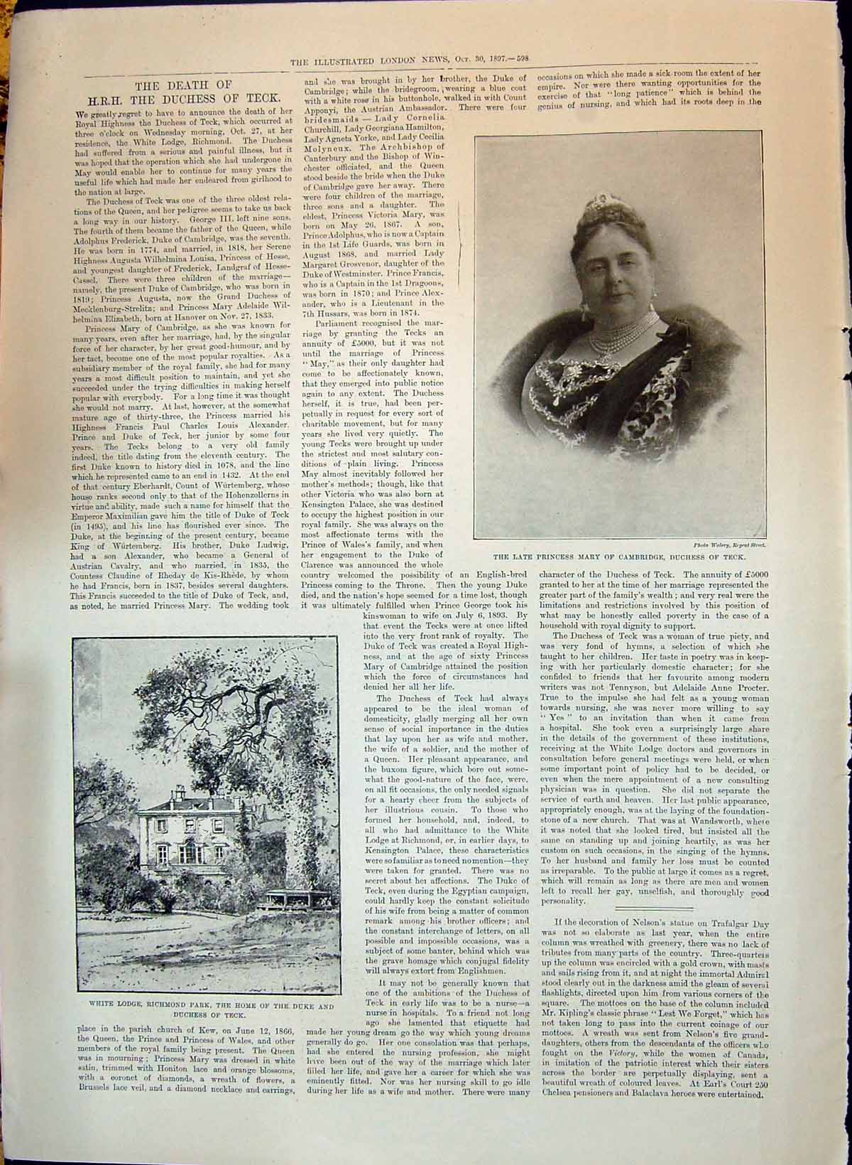 Old 1897 Princess Mary Cambridge Duchess Teck White Lodge Richmond Ch Victorian