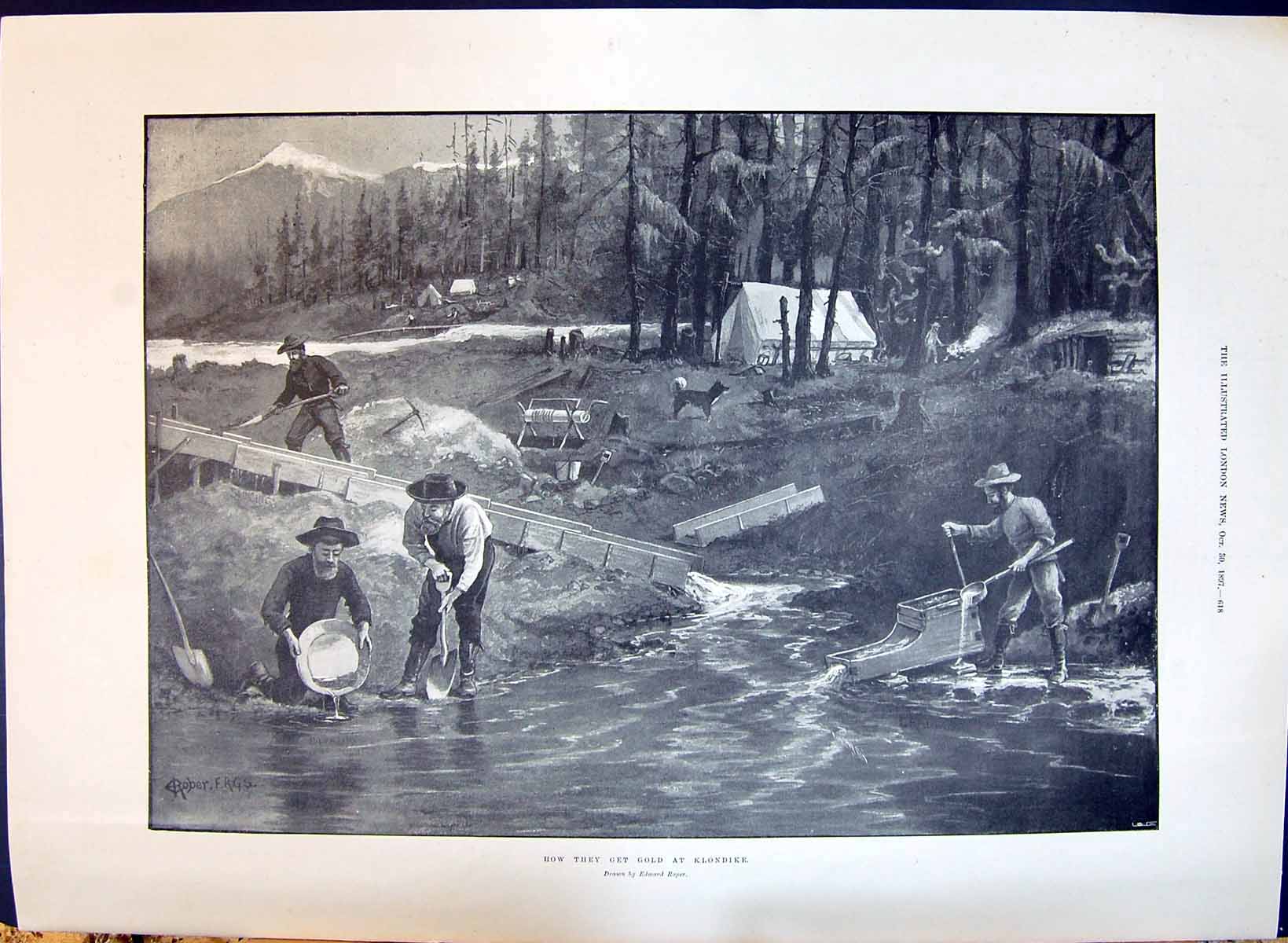 Old Antique Print 1897 GPanning Mining Klondike River Bret Harte Writer 19th