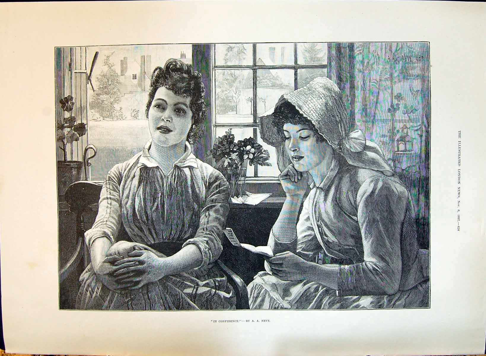 Old 1897 Beautiful Woman Reading Letter Pigeon Middlesex Medcalf Evan Victorian
