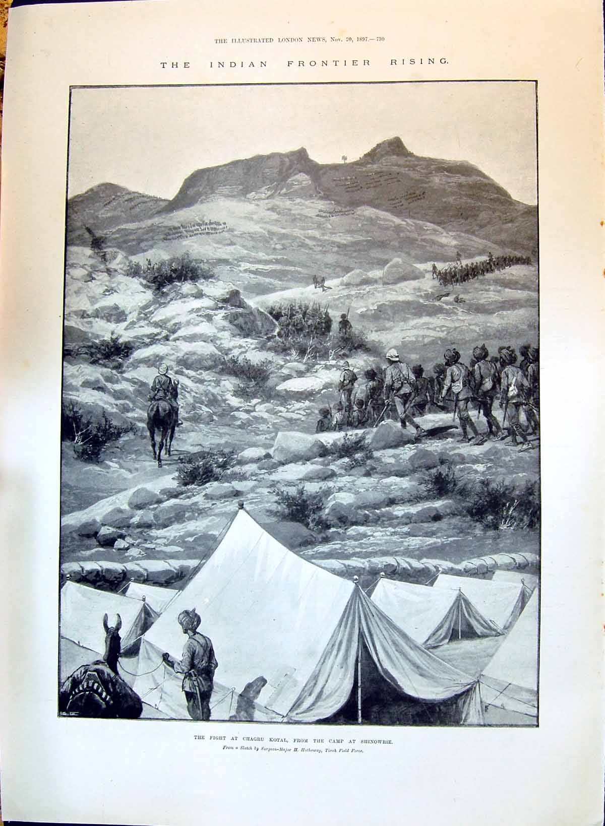 Old 1897 Indian Frontier Fight Chagru Kotal Camp Shinowrie Sadda Kurr Victorian