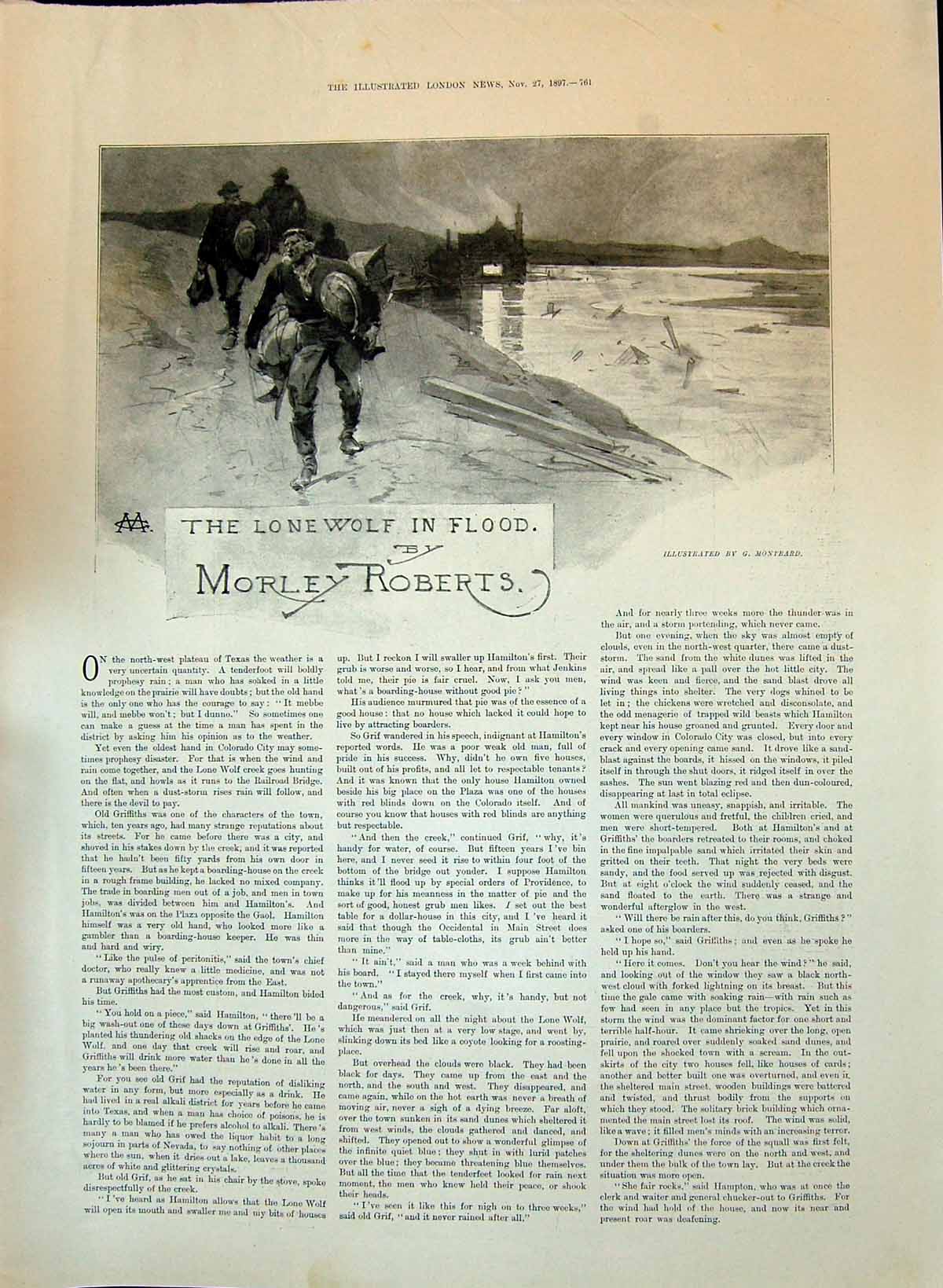 Old 1897 Story Lone Wolf Flood Illustration Roberts Texas Family Man Victorian