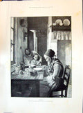Original Old Antique Print 1897 Grace Family Home Dinner Table Lady Children