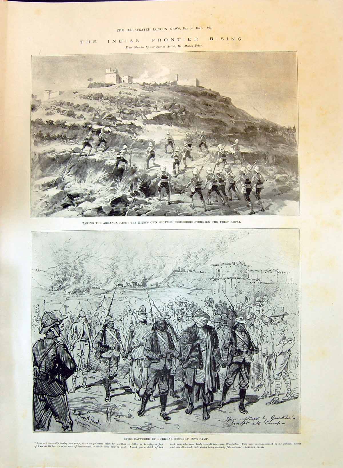 Old 1897 Indian Frontier War Arhanga Scottish Army Spies Gurkhas Semp Victorian