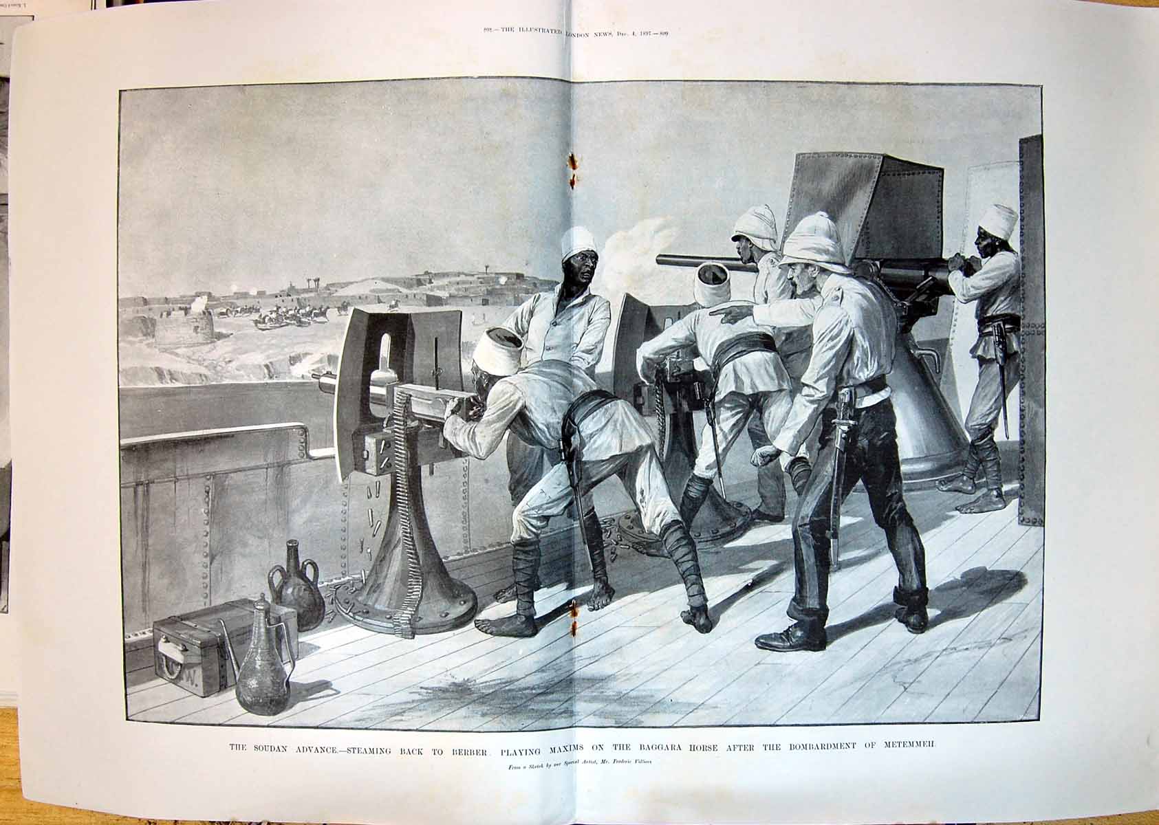 Old 1897 Soudan War Siers Playing Maxims Baggara Horse BombardmentVictorian