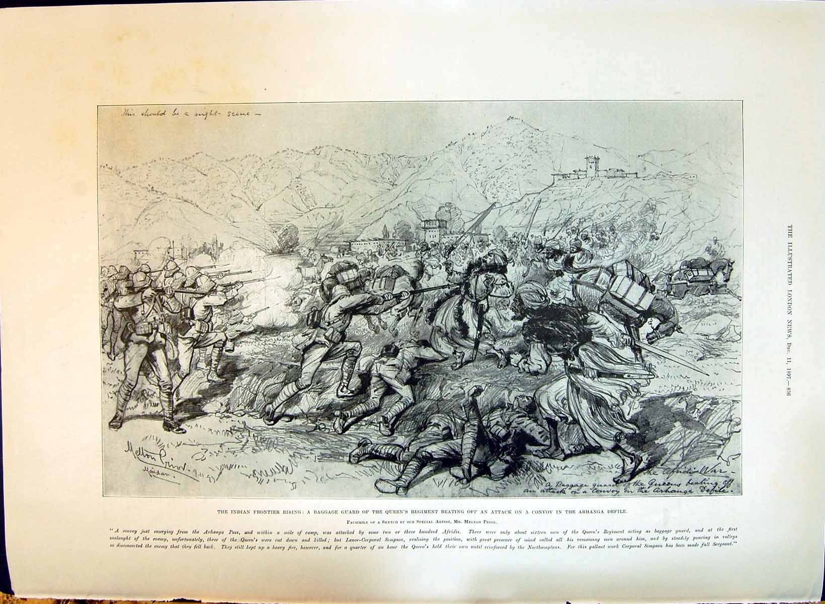Old 1897 Indian Frontier Baggage War Queen'S Arhanga Defile Waterlow Victorian
