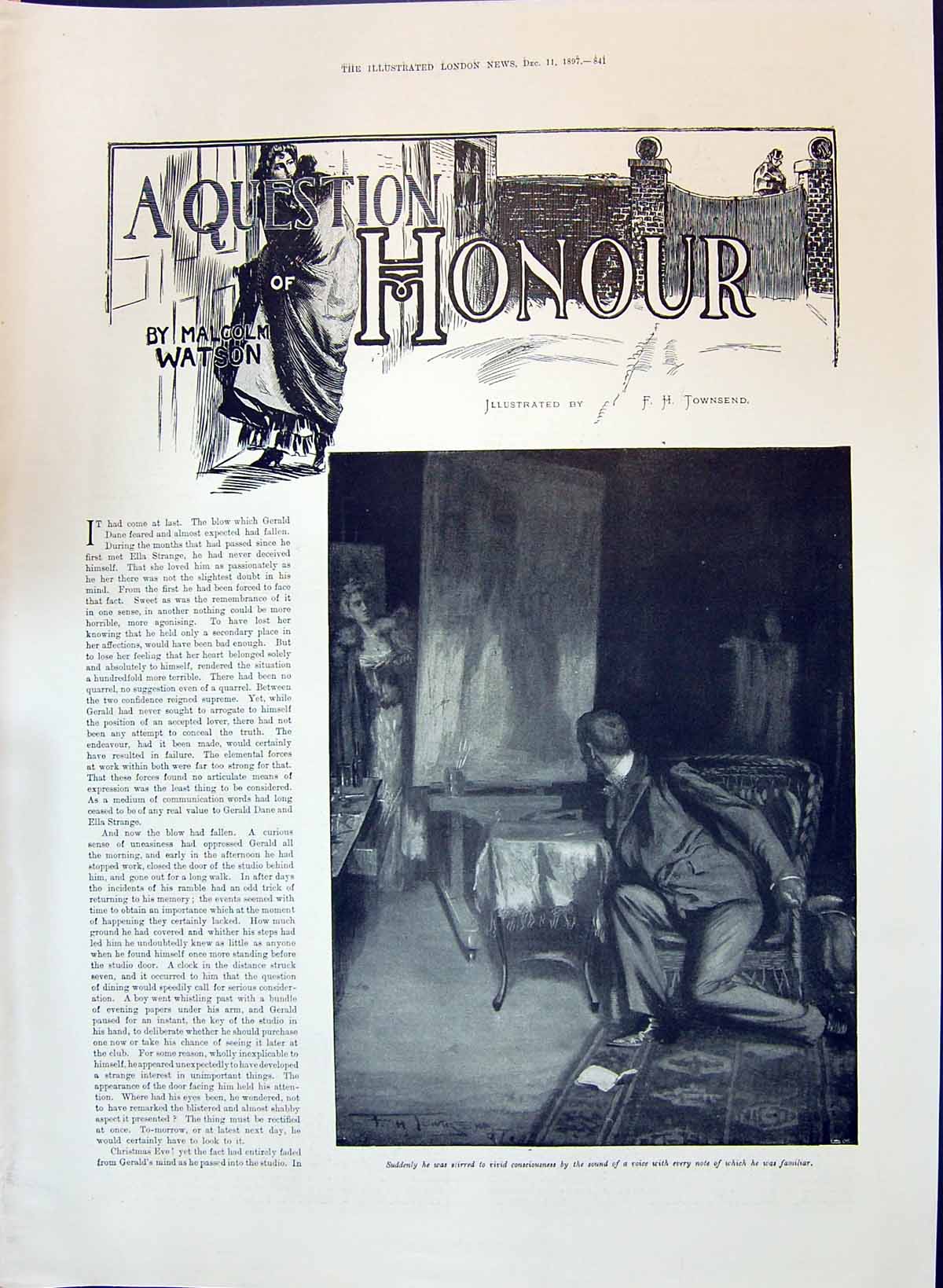 Old 1897 Story Illustration Malcolm Watson Townsend Man Lady Art Pain Victorian
