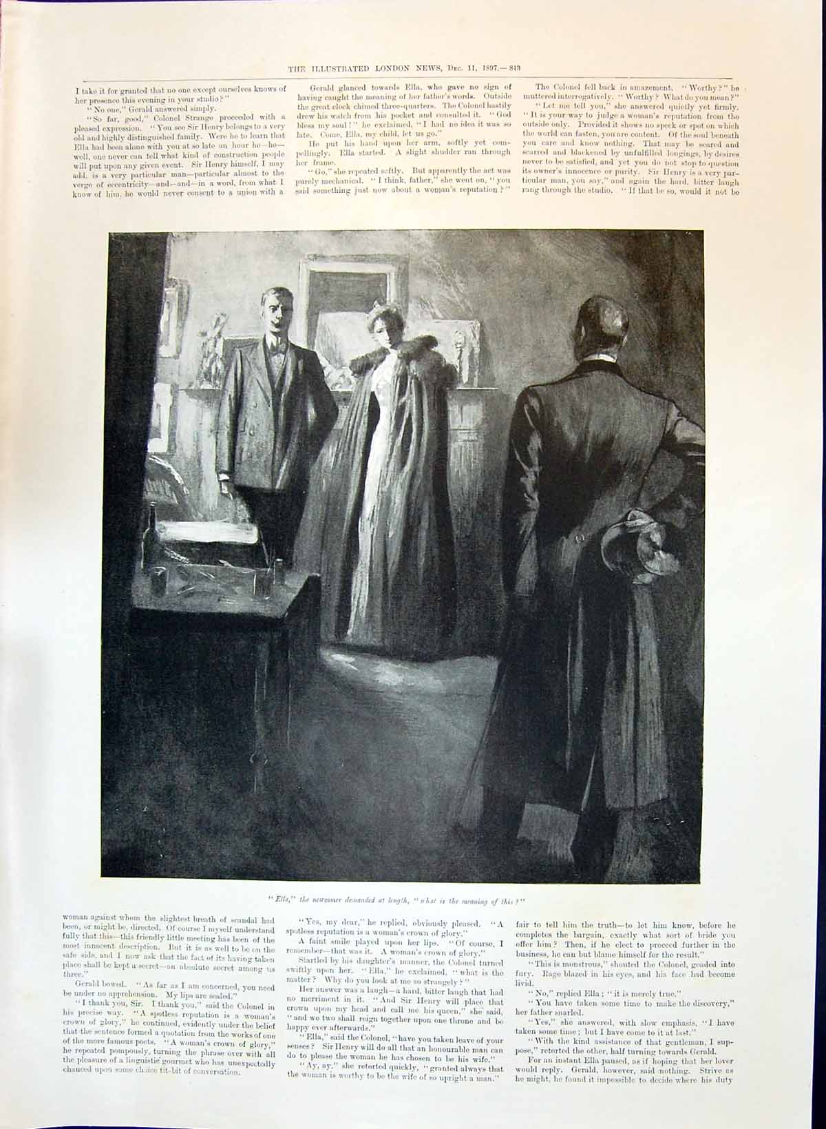 Original Old Antique Print 1897 Lady Man Visitor House Illustration Victorian