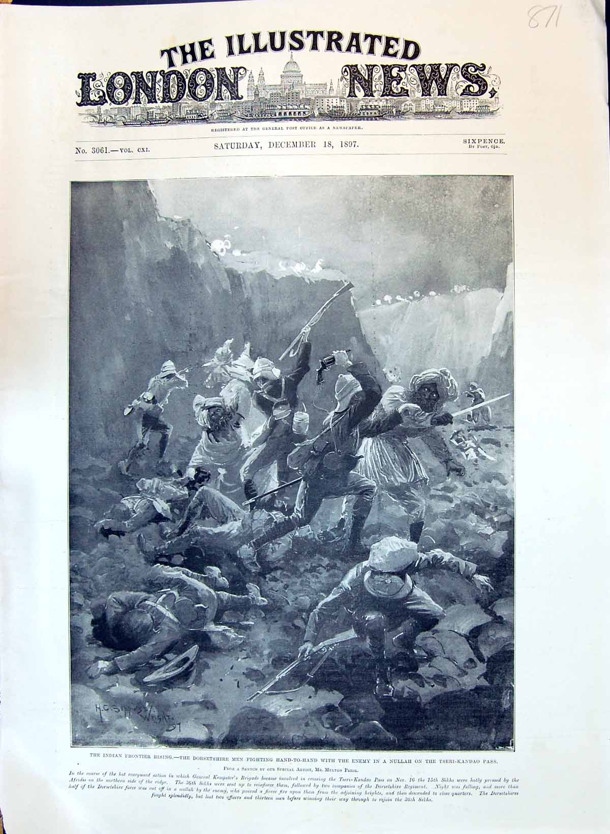 Old 1897 Indian Frontier Rising Dorsetshire Fighting Nullah Tseri-Kan Victorian