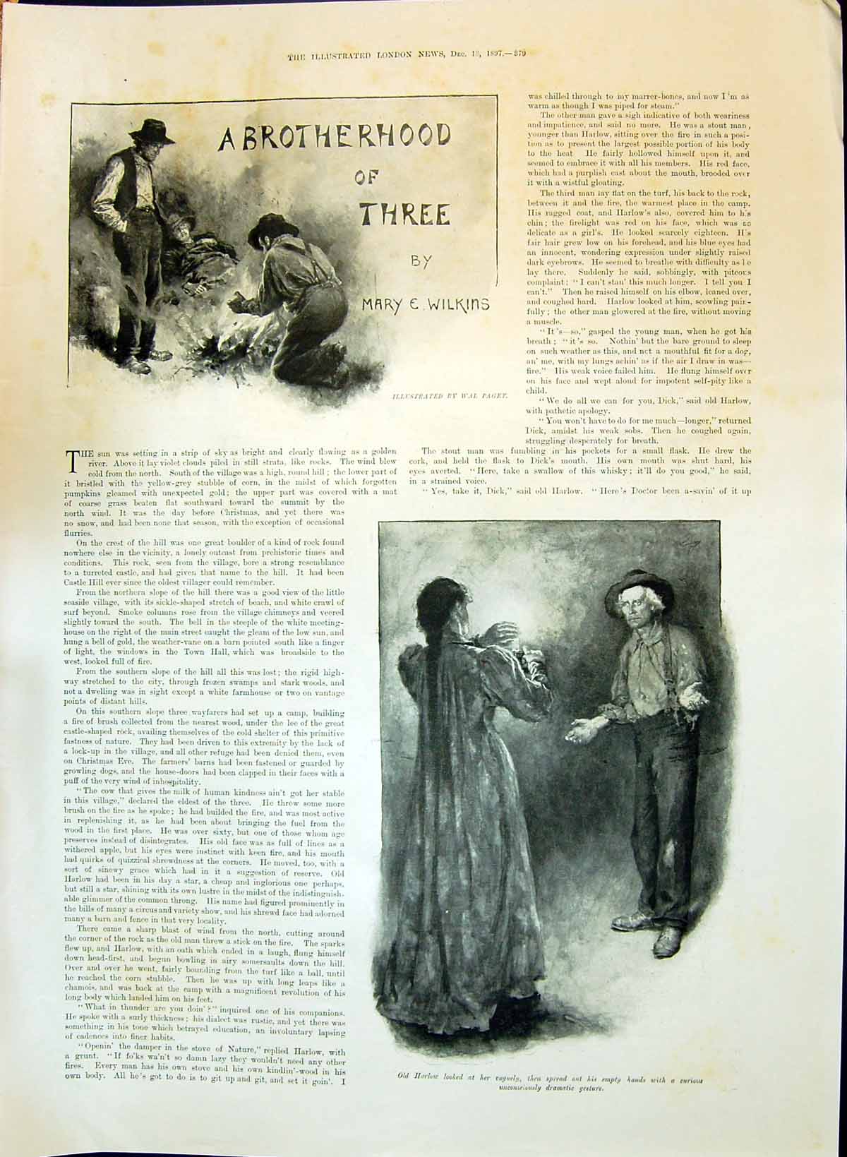 Old Print 1897 Lady Men Camp Fire Harlow Story Illustration Mary Wilkins 19th