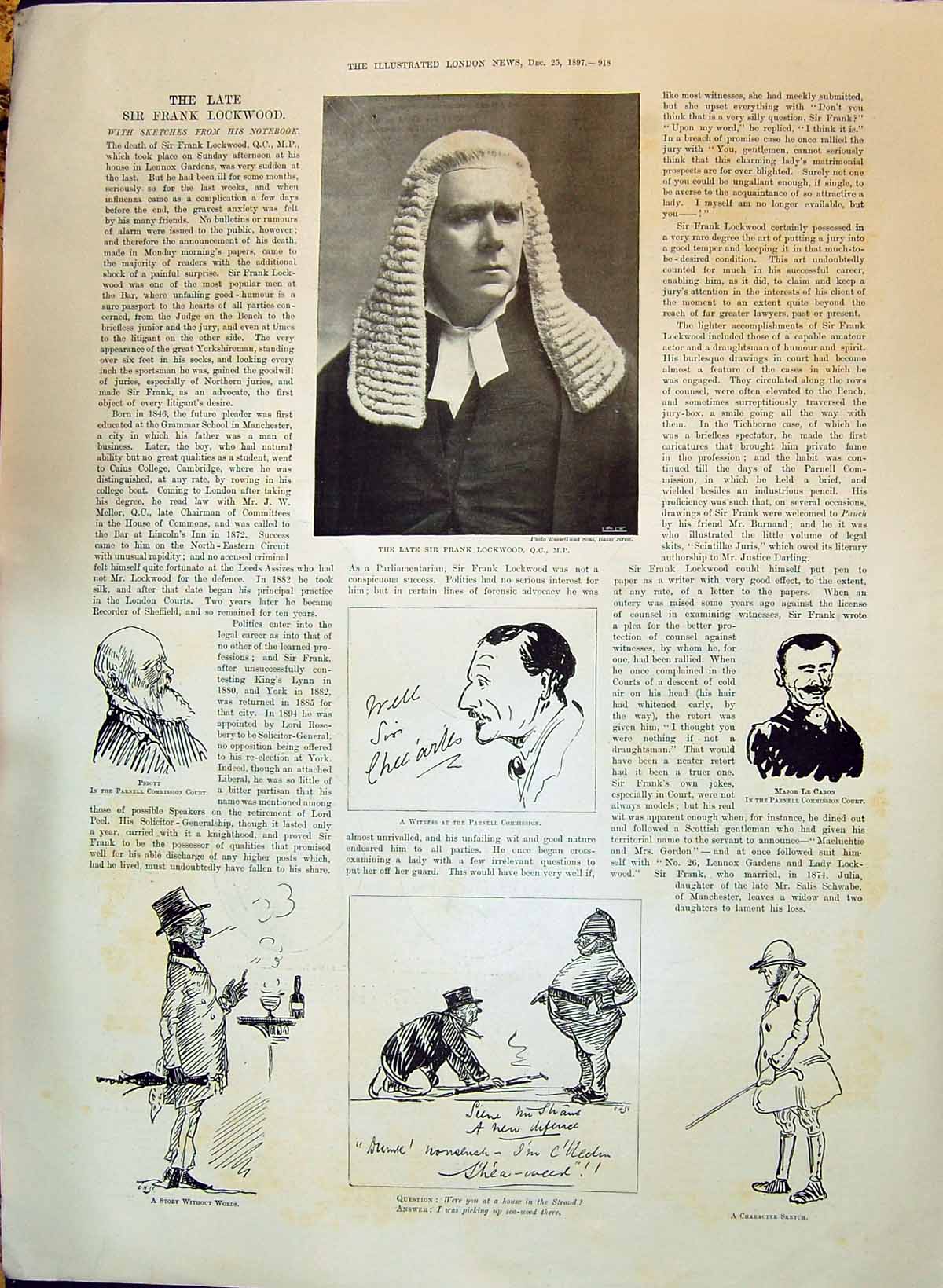 Old 1897 Frank Lockwood Pigott Caron Parnell Seymour White Daudet Har Victorian