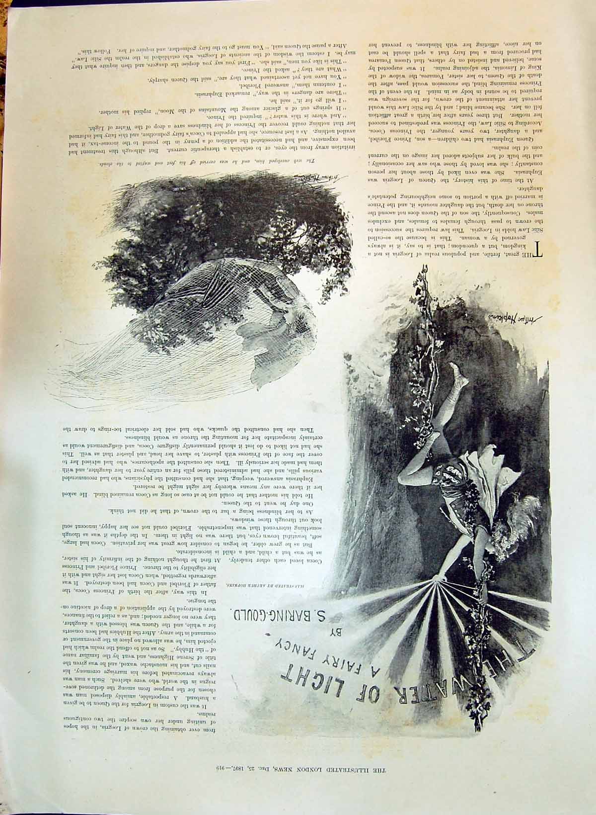 Old 1897 Water Light Fairy Fancy Illustration Baring Gould Arthur Hop Victorian