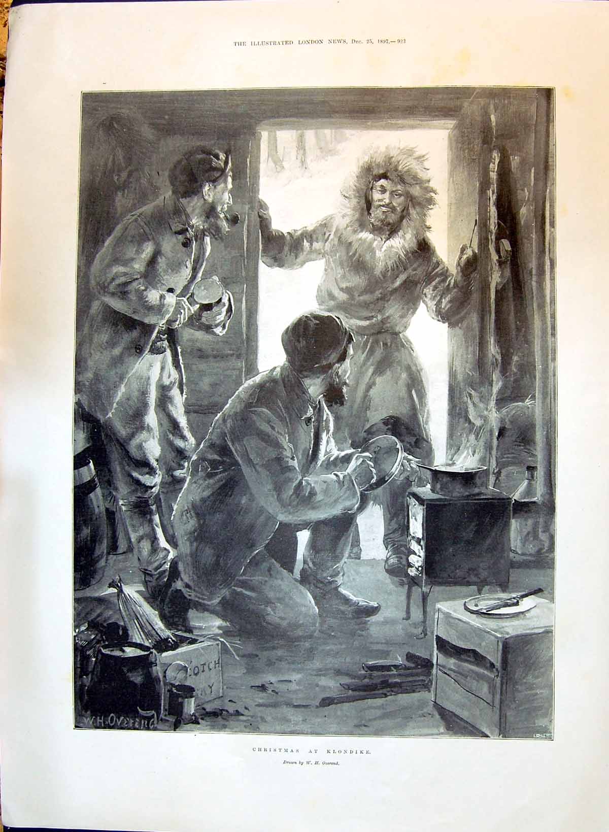 Antique Print 1897 Christmas Klondike GMining Beautiful Woman Sitting Chair