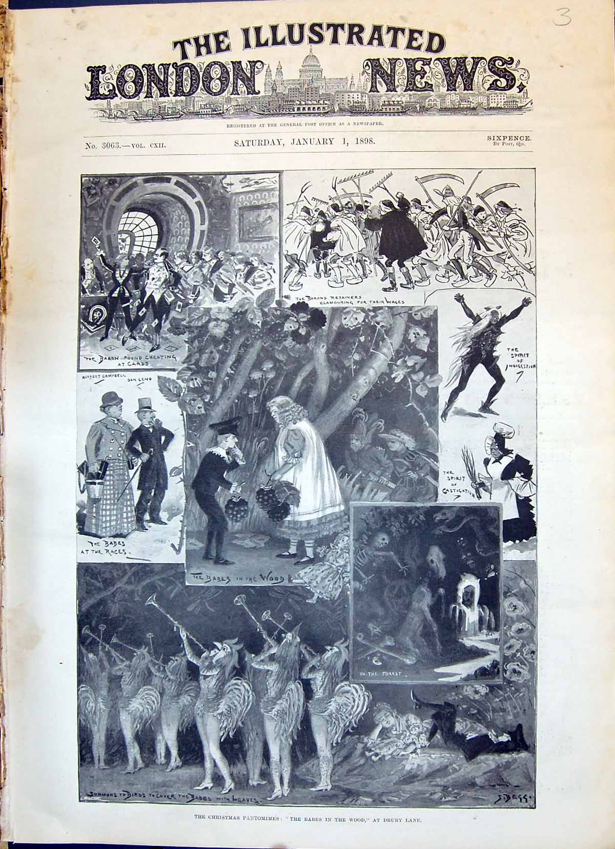 Old Print 1898 Christmas Pantomimes Babes Wood Drury Lane Theatre Simmons 19th