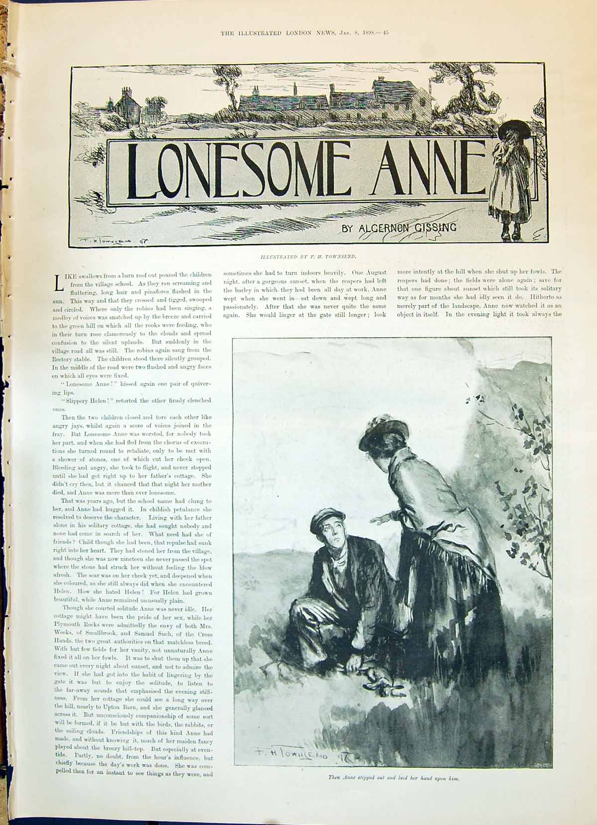 Old Print 1898 Story Illustration Lonesome Anne Romance Algernon Gissing 19th