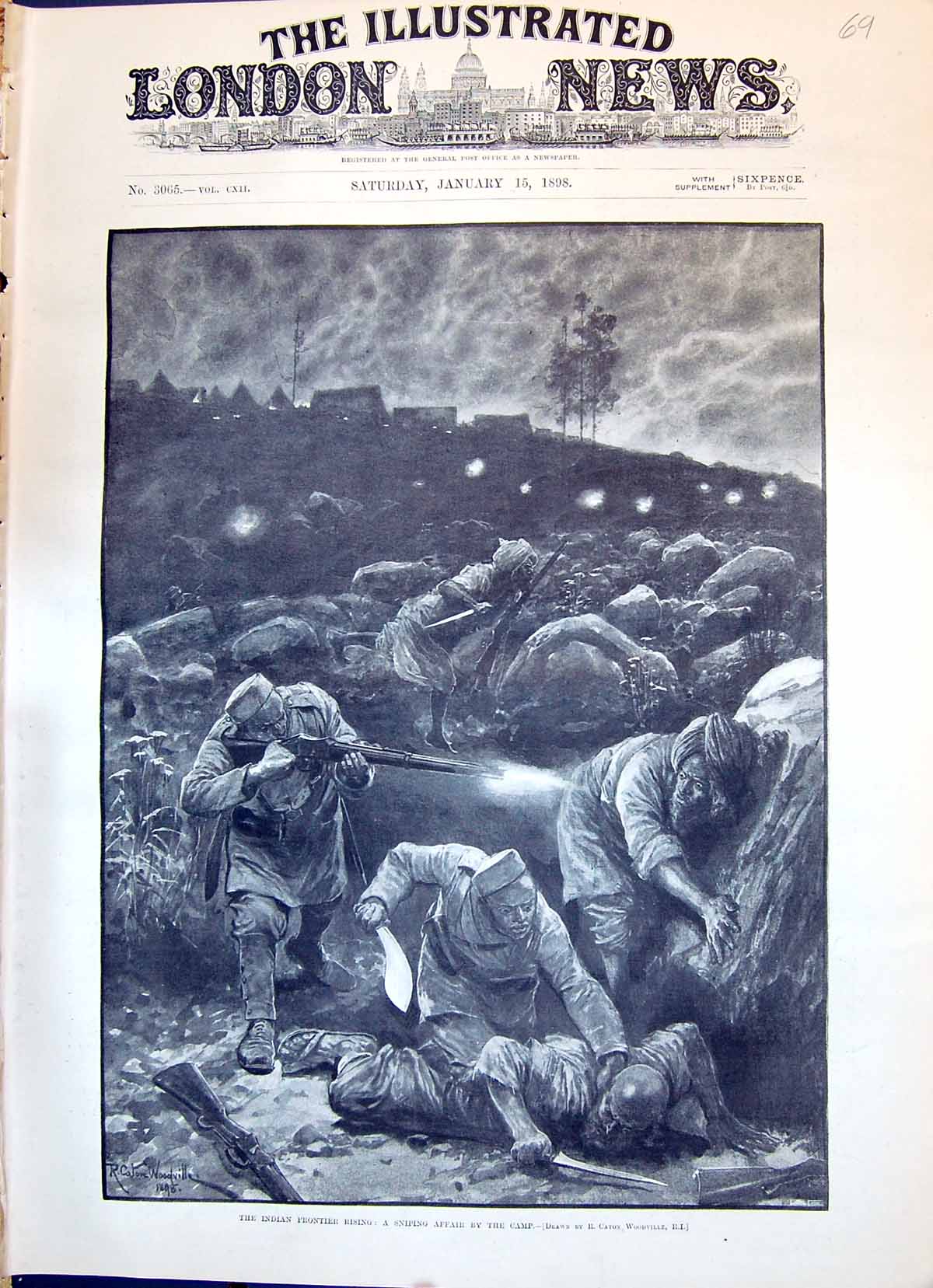 Old Print 1898 Indian Frontier Rising Sniping Affair Camp War Siers Wood 19th