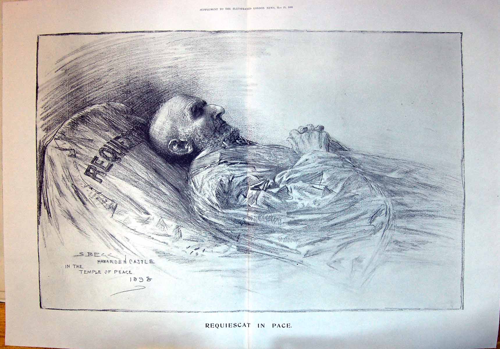 Old 1898 Death Gladstone Body Requiescat Peace Hawarden Castle Temple 19th