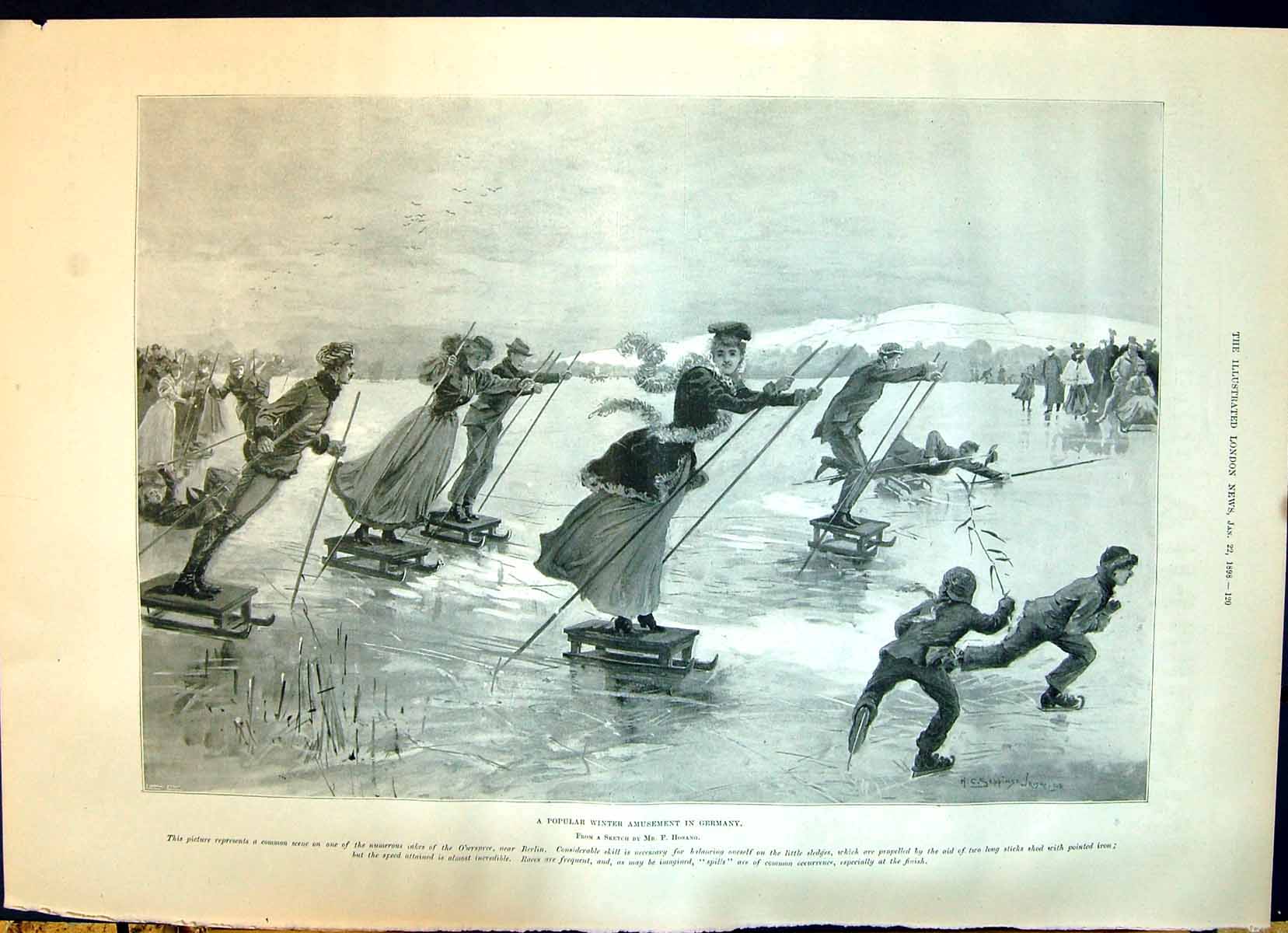 Old 1898 Ice Little Sledge Winter Amusement Germany Kensington Palace Victorian