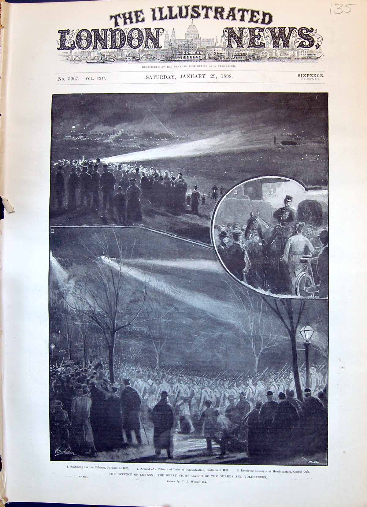 Old 1898 Defence London Night March Guards Volunteers Parliament Hill Victorian