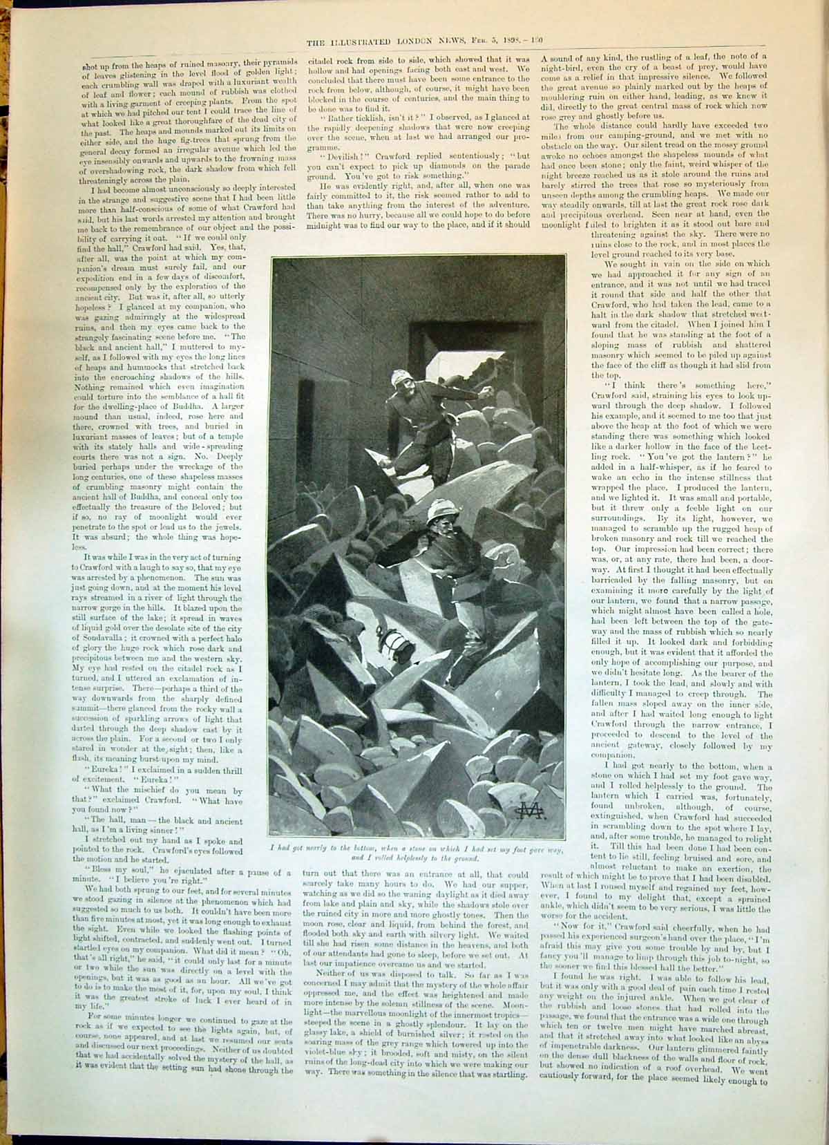 Old 1898 Men Searching Rubble Story Illustration Watched Moonlight Ow Victorian