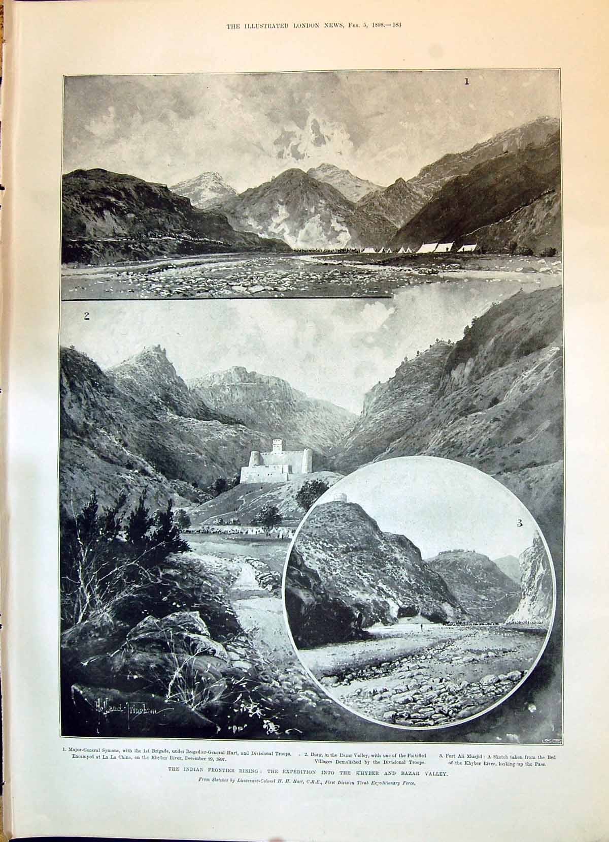 Old 1898 Indian Frontier Rising Khyber Bazar Valley Symons Hart Fort Victorian
