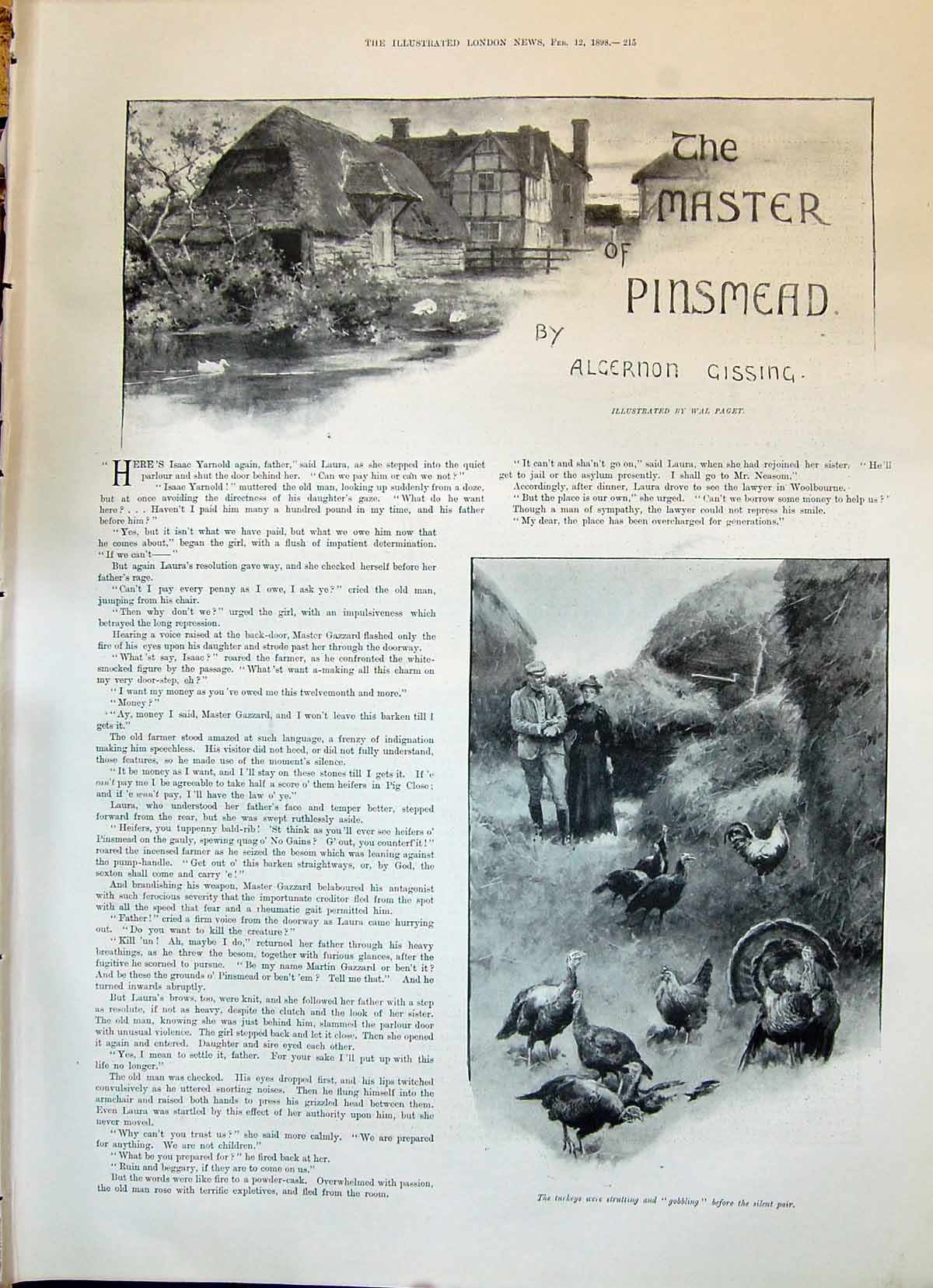 Old 1898 Story Illustration Master Pinsmead Farm Scene Turkeys Algern Victorian