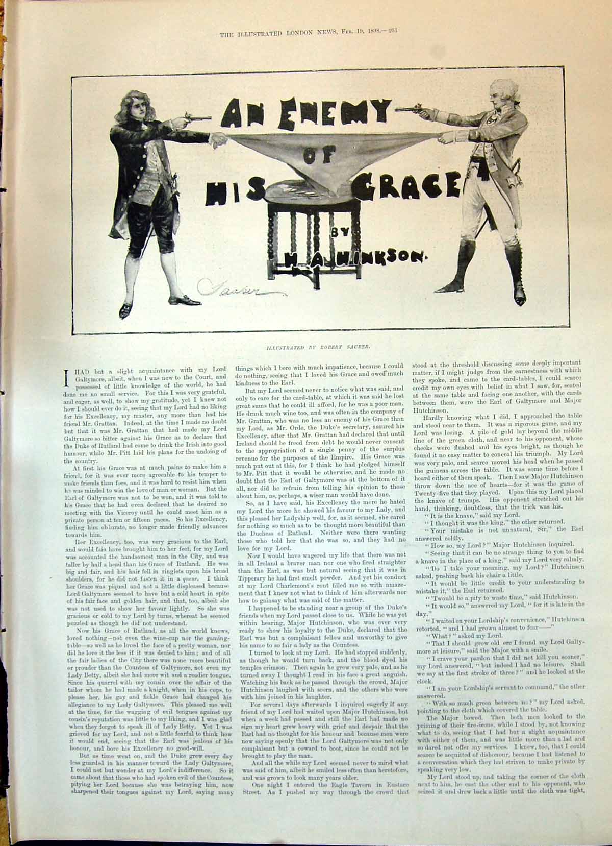 Old 1898 Story Illustration Enemy His Grace Winkson Men Guns Duel Rob Victorian