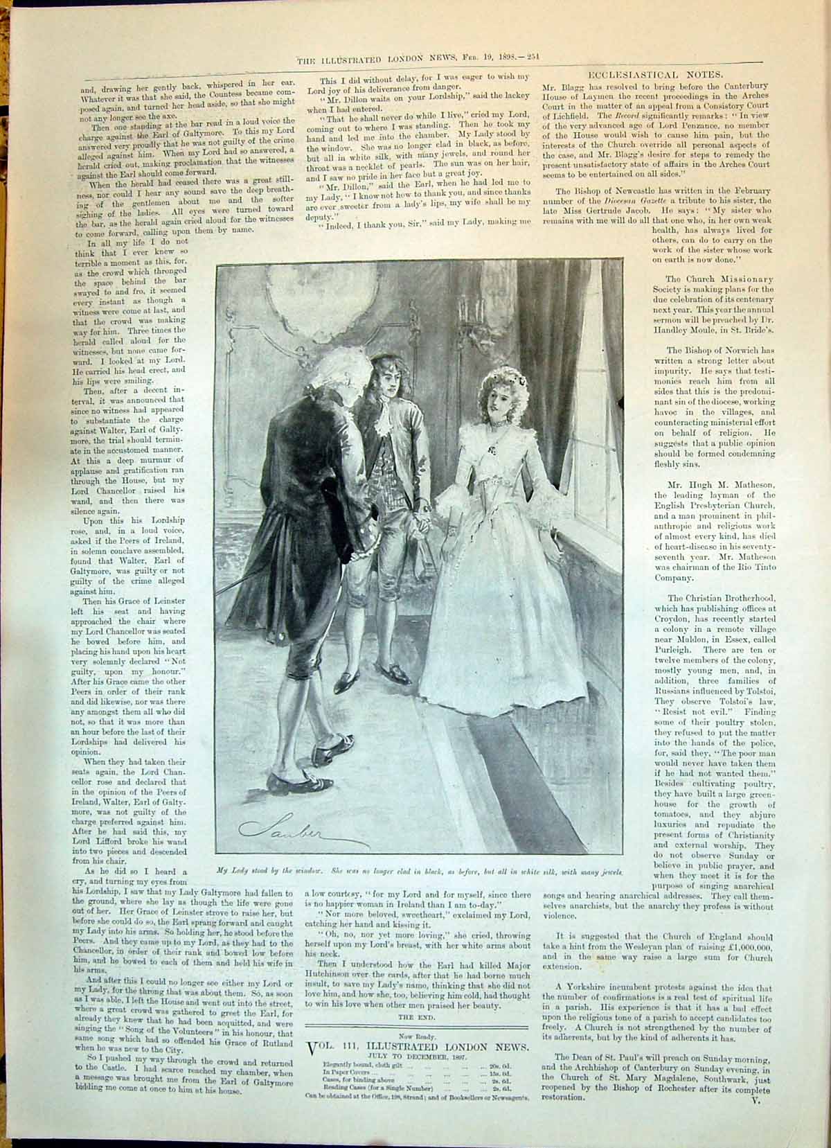 Original Old Antique Print 1898 Lady Window House Romance Fainting Scene Story