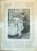 Original Old Antique Print 1898 Scene Selward Sick Bed House Woman Nurse 19th