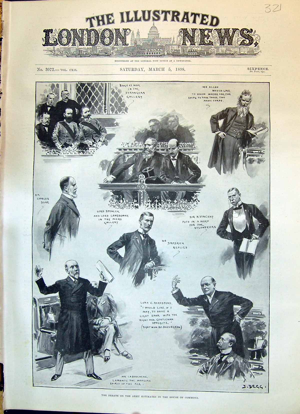 Old 1898 Debate Army Estimates House Commons Spencer Vincent Beresfor Victorian
