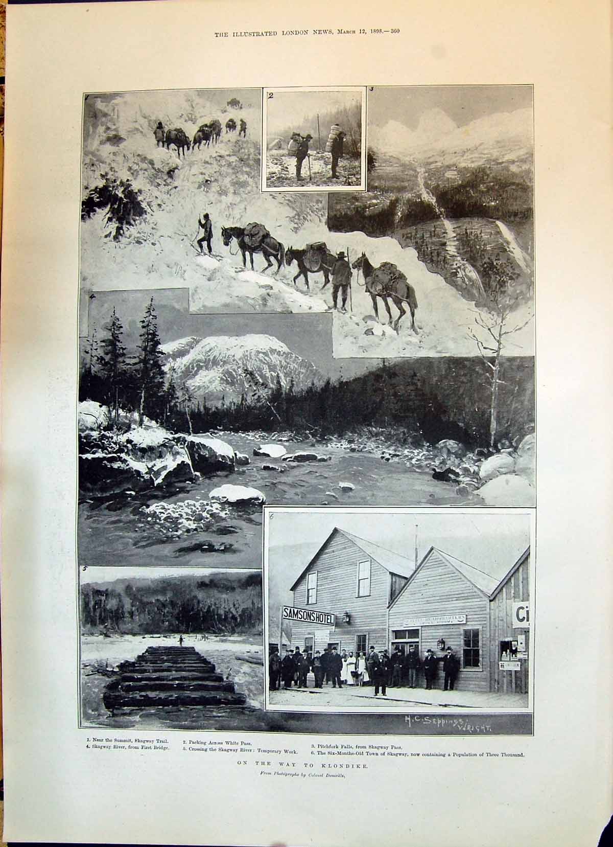 Antique Print 1898 Klondike Skagway Pitchfork Falls GMining Morgan Malleson